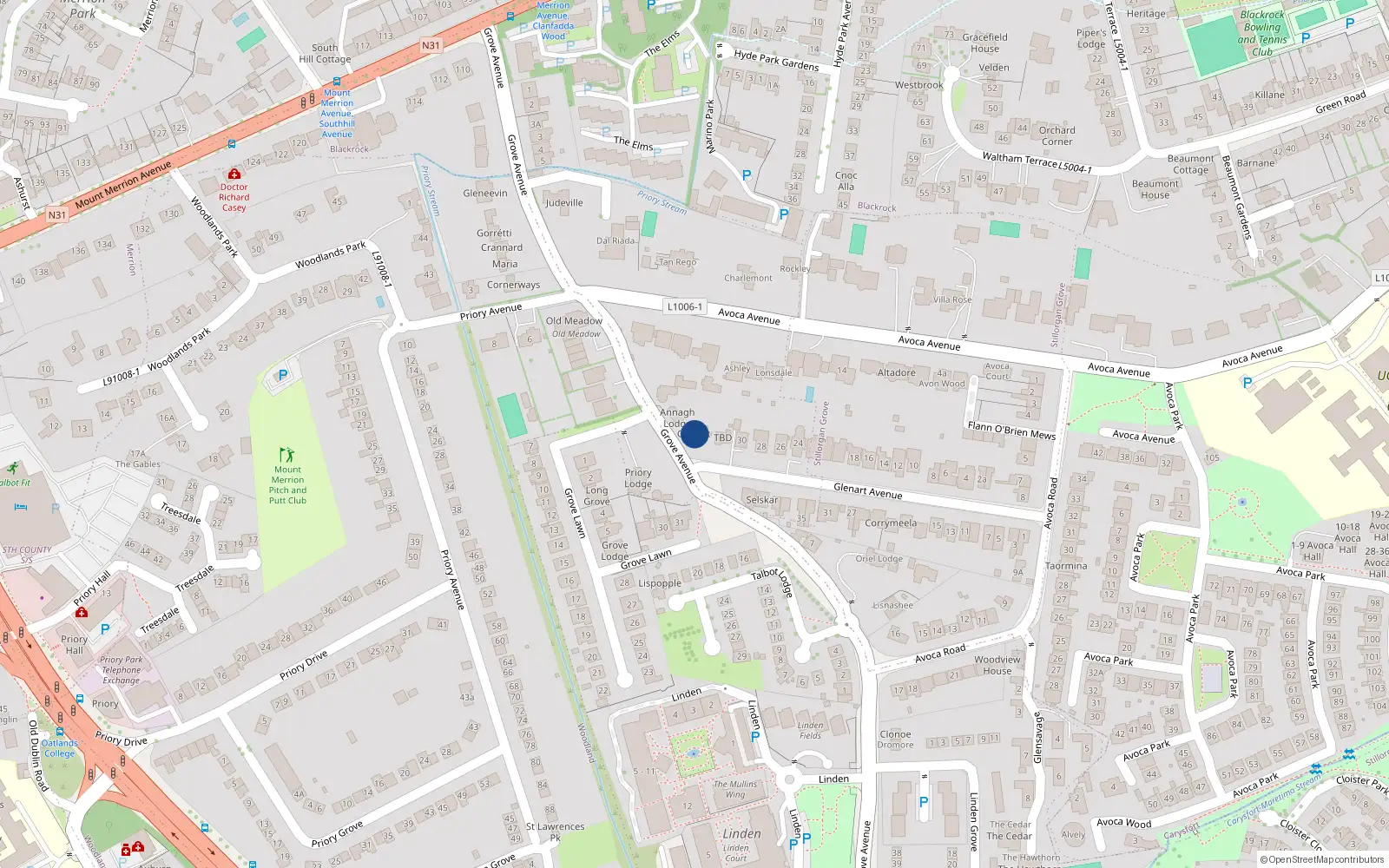 Overhead map showing the location of Woodland, Dublin, Co. Dublin
