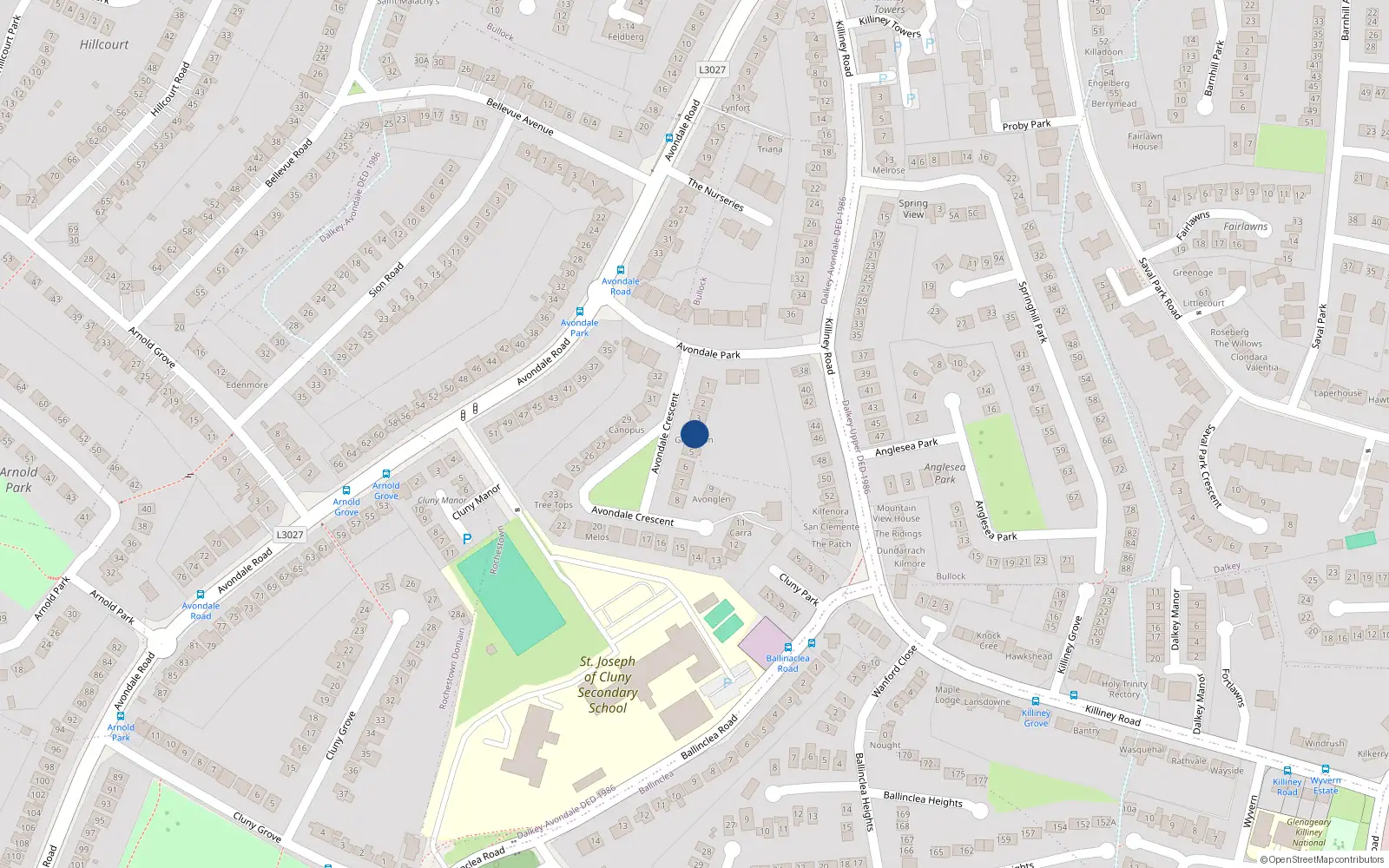 Overhead map showing the location of 4 Avondale Crescent, Killiney