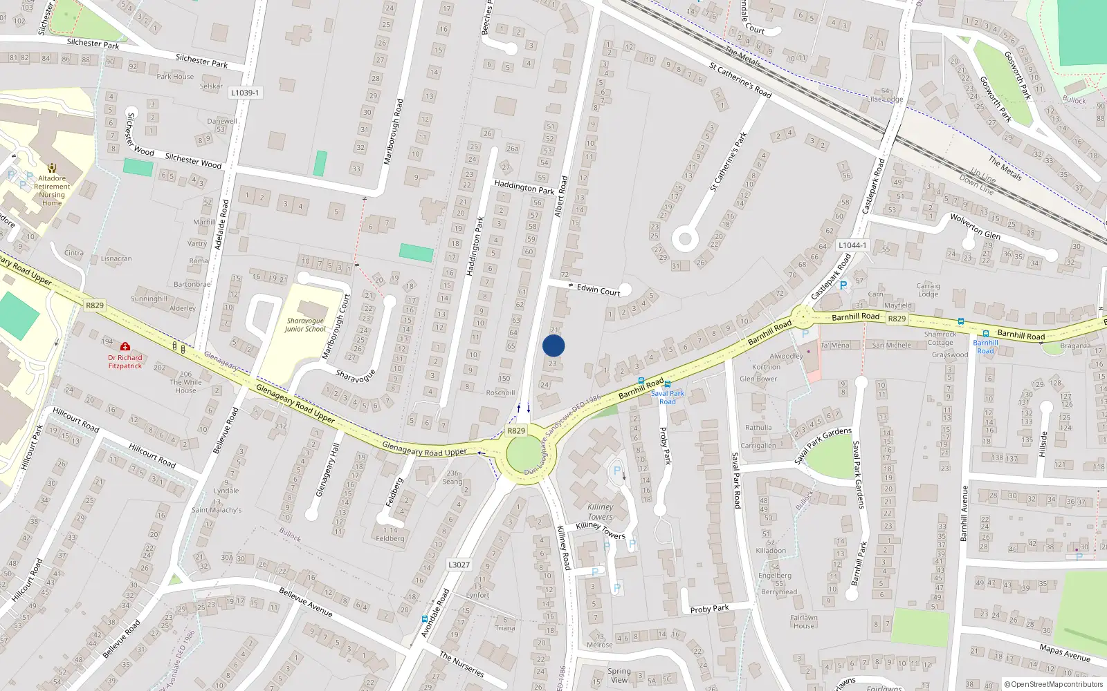 Overhead map showing the location of Bullock, Dublin, Co. Dublin