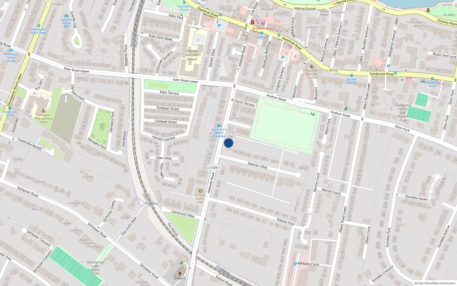 Overhead map showing the location of Glenageary, Dublin, Co. Dublin