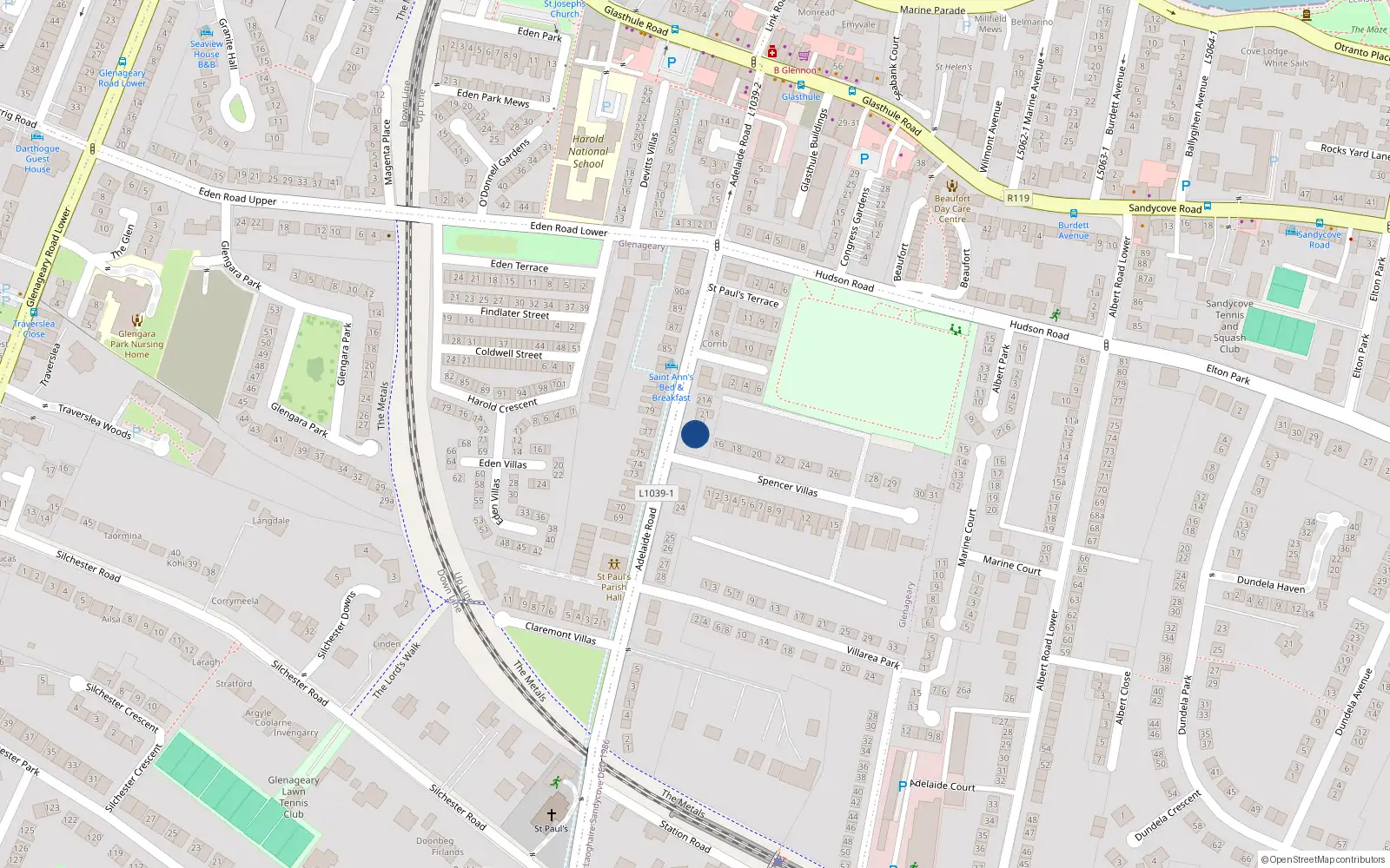 Overhead map showing the location of Glenageary, Dublin, Co. Dublin