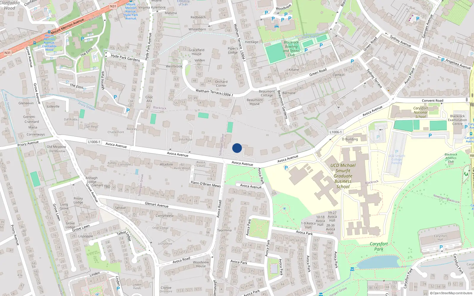 Overhead map showing the location of Carysfort, Dublin, Co. Dublin