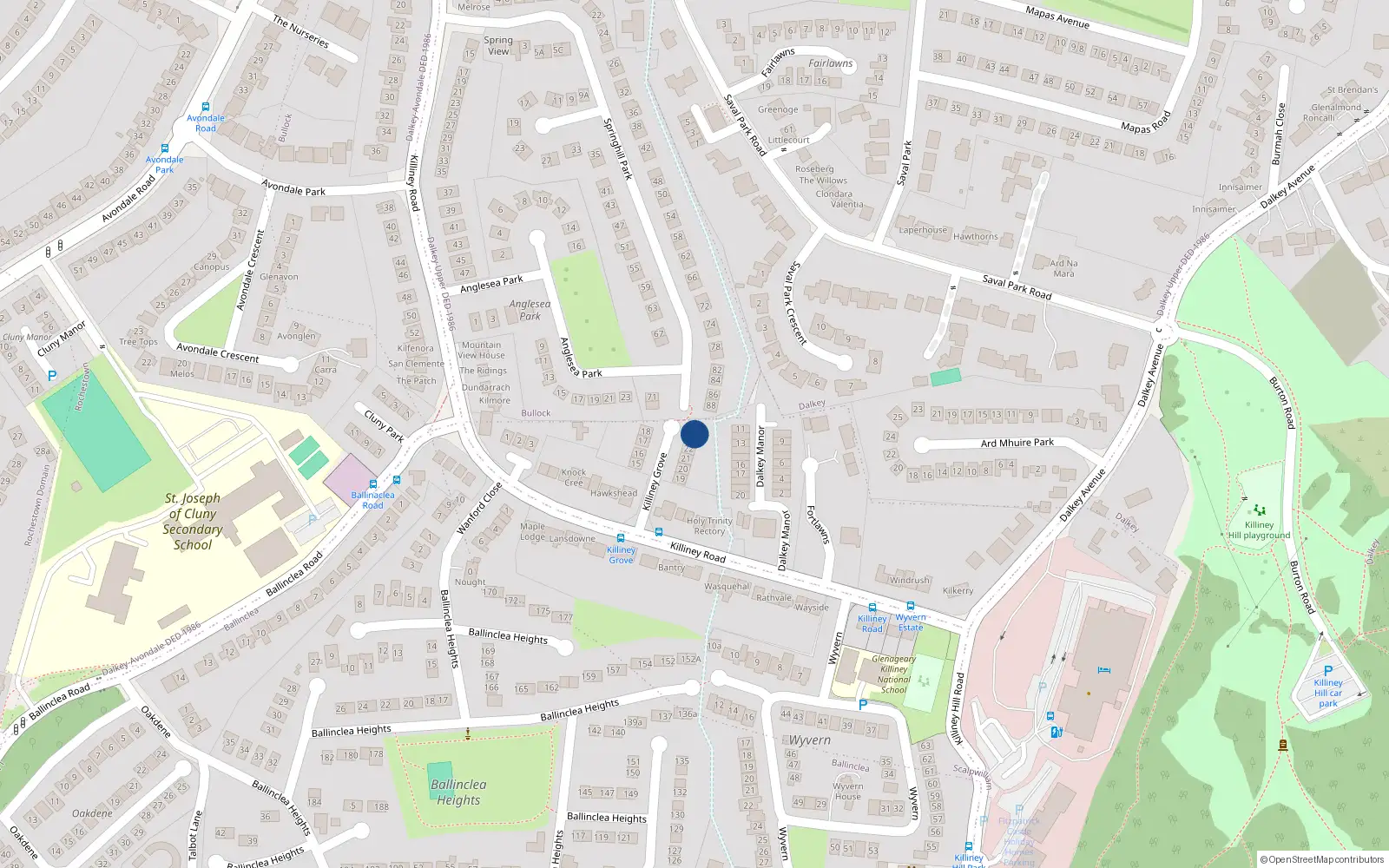 Overhead map showing the location of Killiney Grove, Killiney