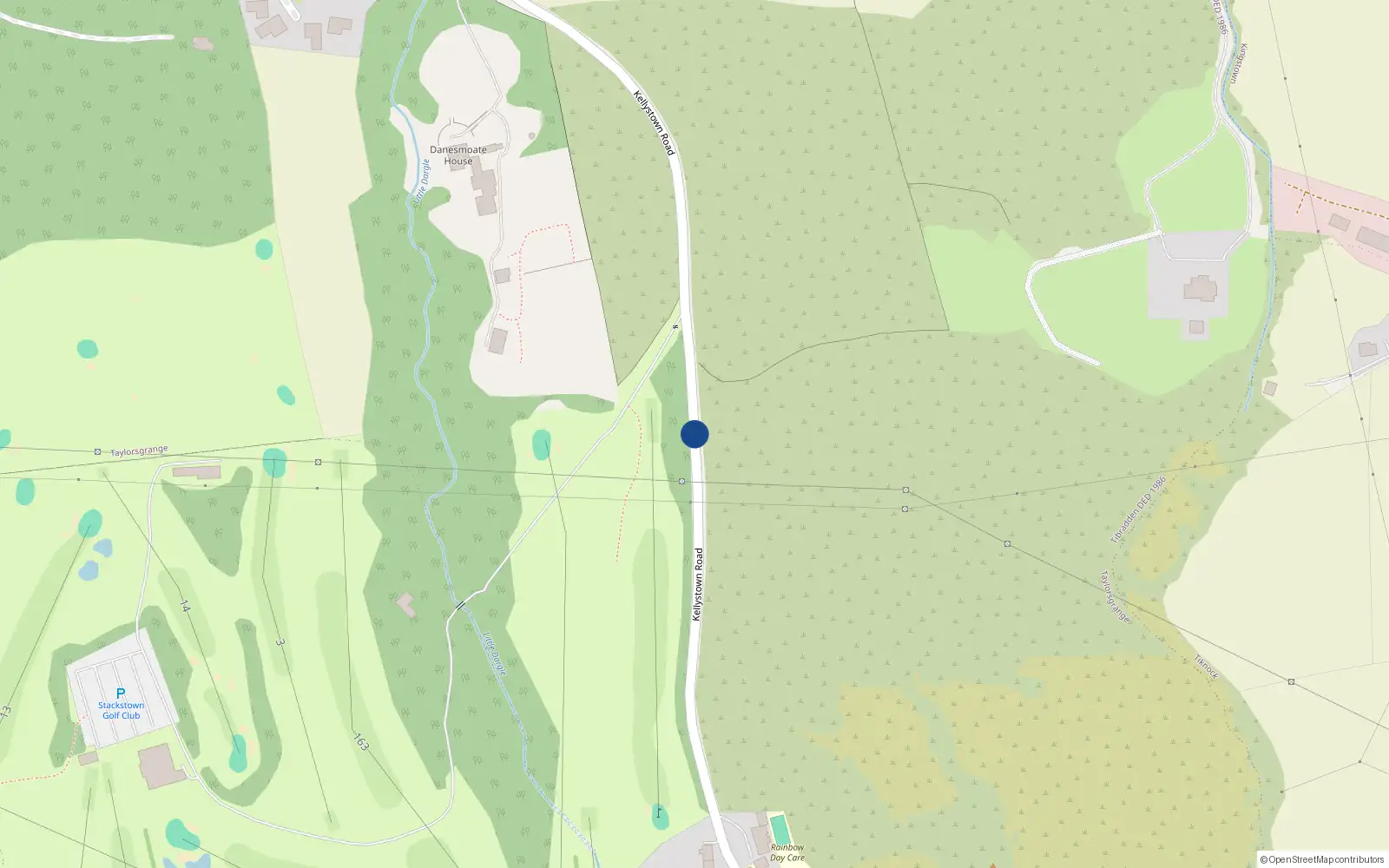 Overhead map showing the location of Kellystown Road