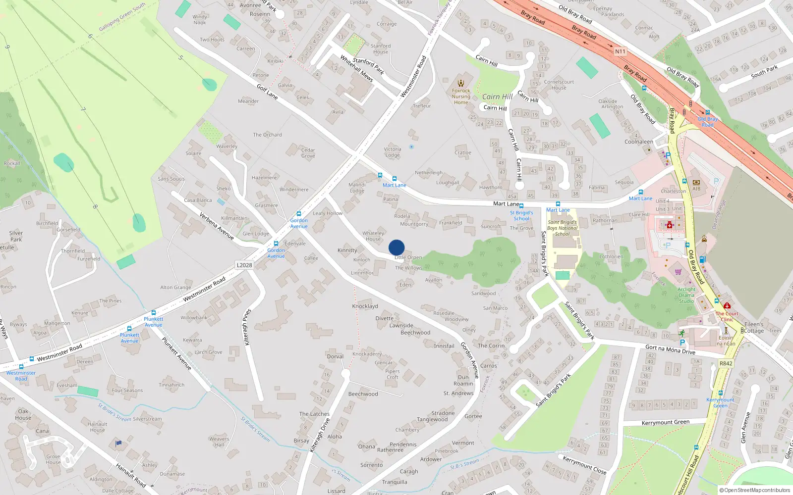 Overhead map showing the location of Westminster Road, Dublin 18