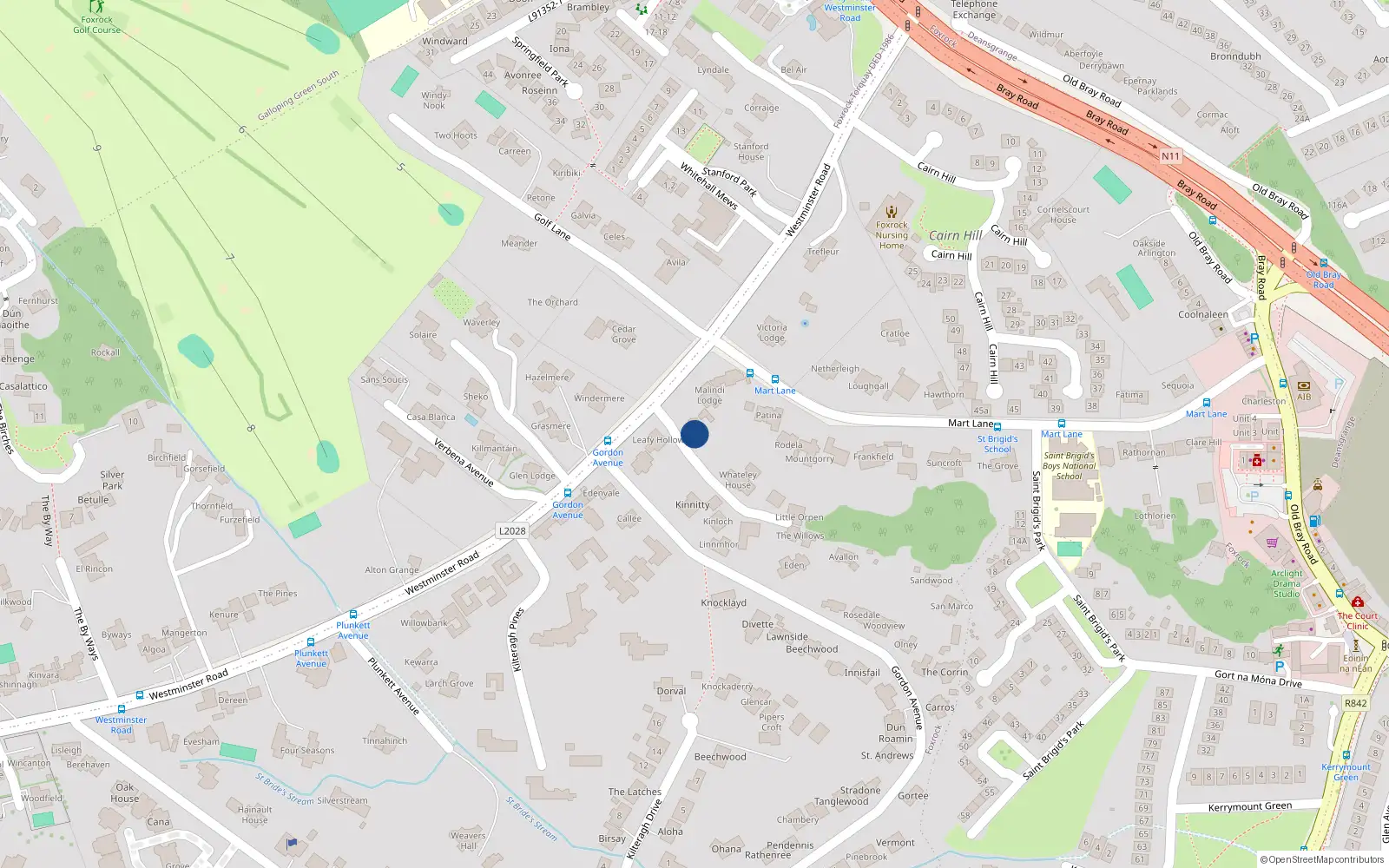 Overhead map showing the location of Westminster Road, Dublin 18