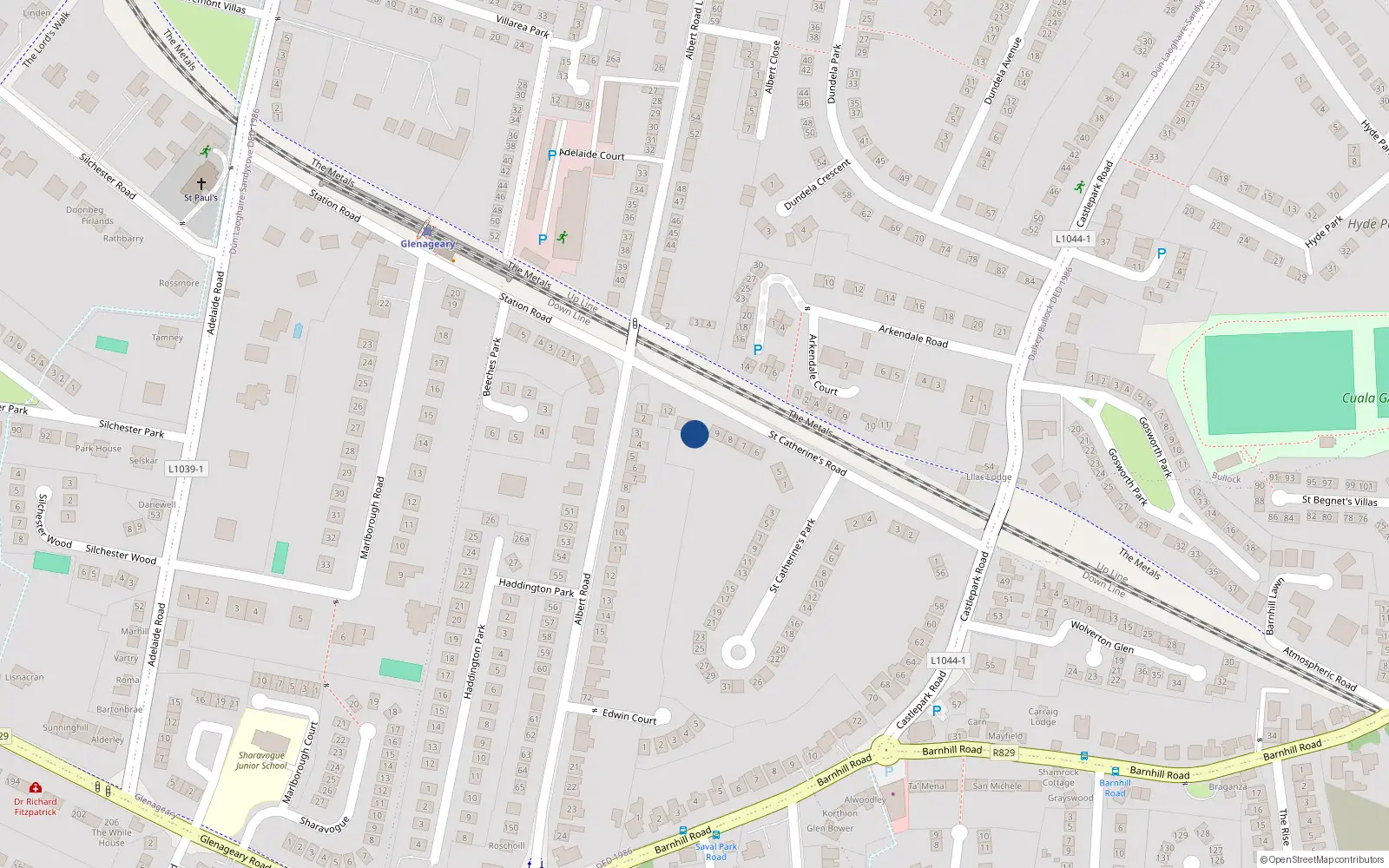 Overhead map showing the location of 10 Saint Catherine's Road, Glenageary