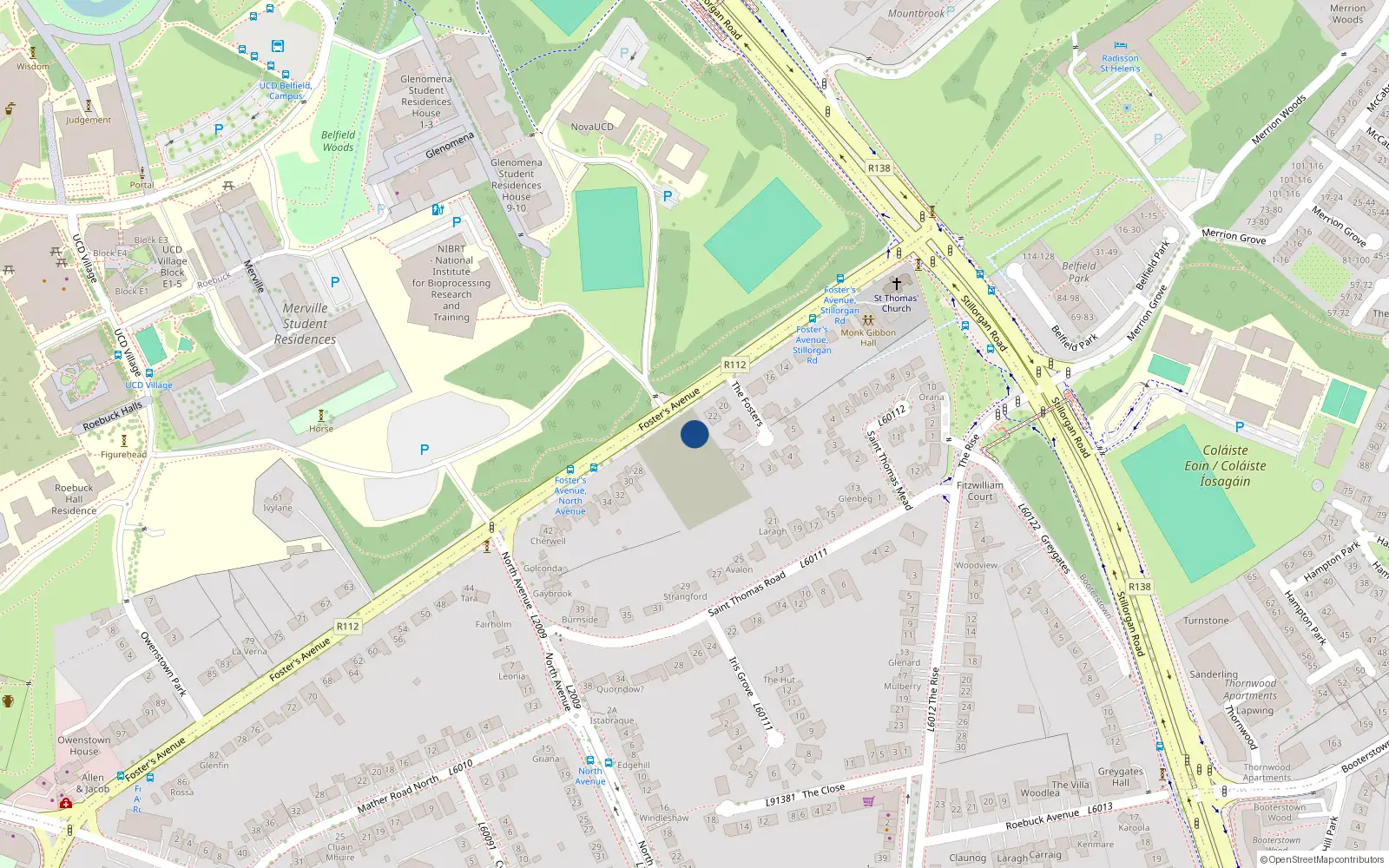 Overhead map showing the location of Glenville, 24 Fosters Avenue, Blackrock