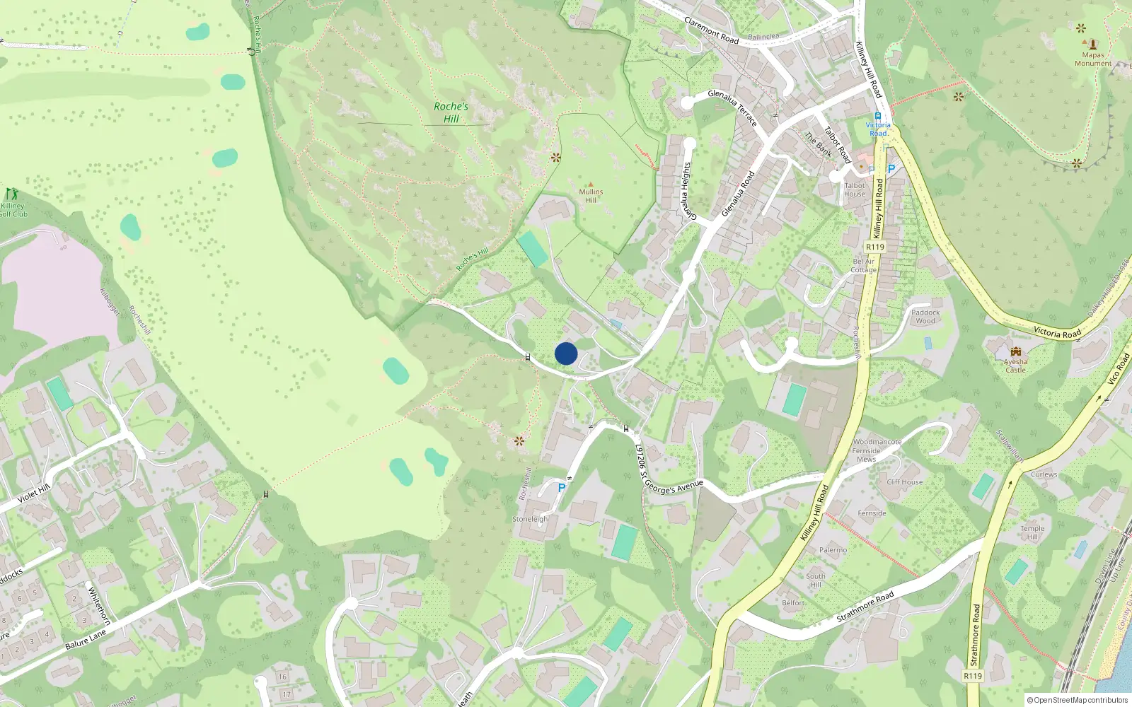 Overhead map showing the location of Rocheshill, Dublin, Co. Dublin