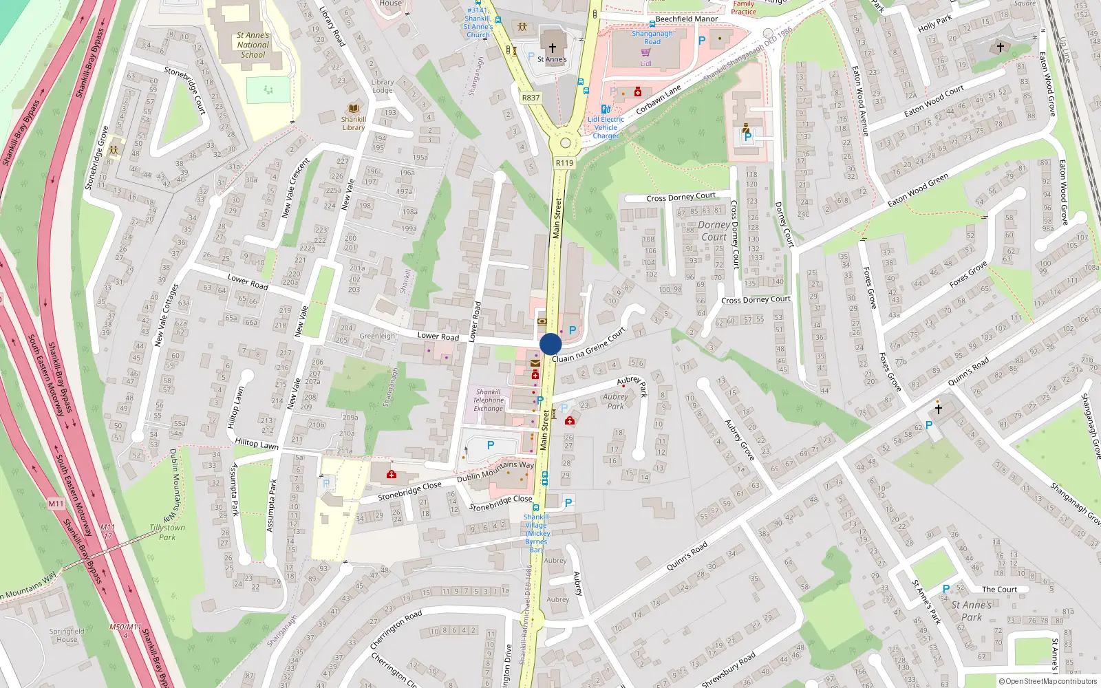 Overhead map showing the location of Dublin Road, Shankill