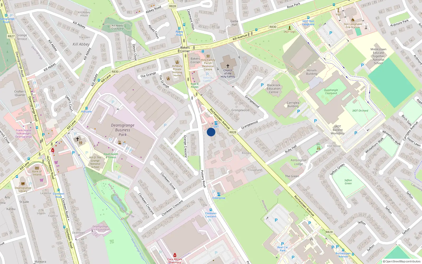 Overhead map showing the location of Pottery Road, Dun Laoire
