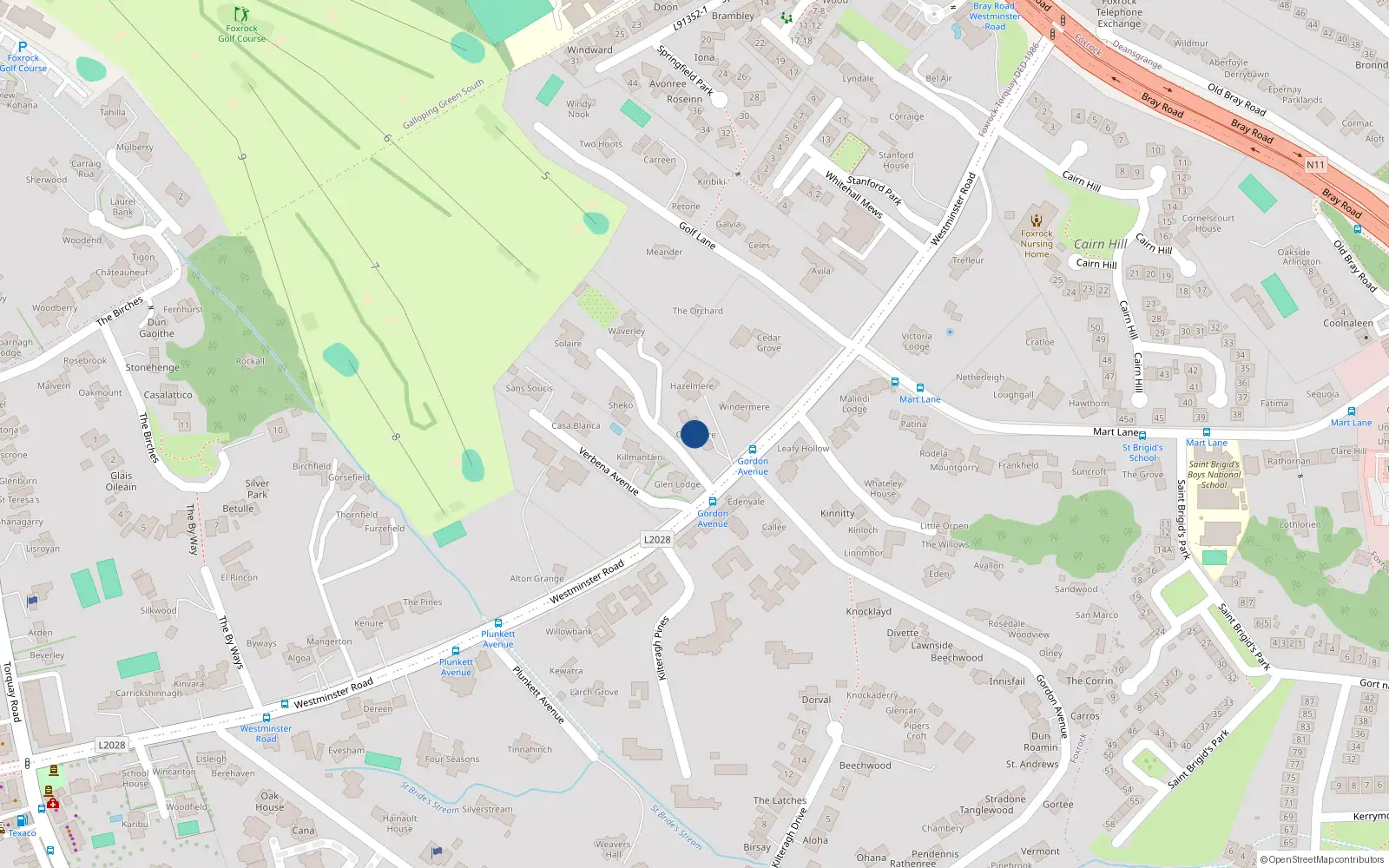 Overhead map showing the location of Westminster Road, Dublin 18