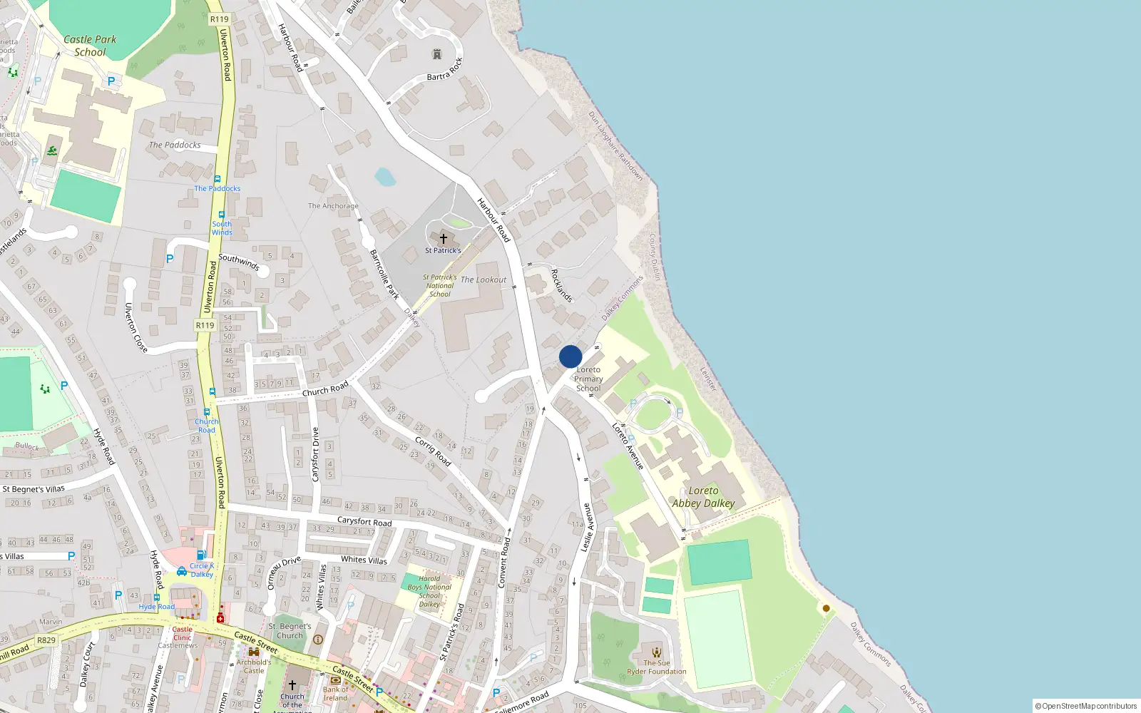 Overhead map showing the location of 24 Loreto Avenue, Dalkey