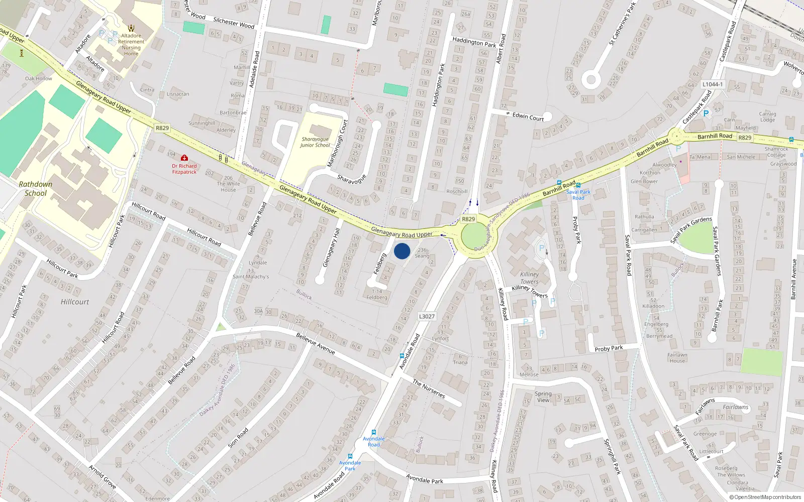 Overhead map showing the location of Greenwood, 232 Upper Glenageary Road, Glenageary