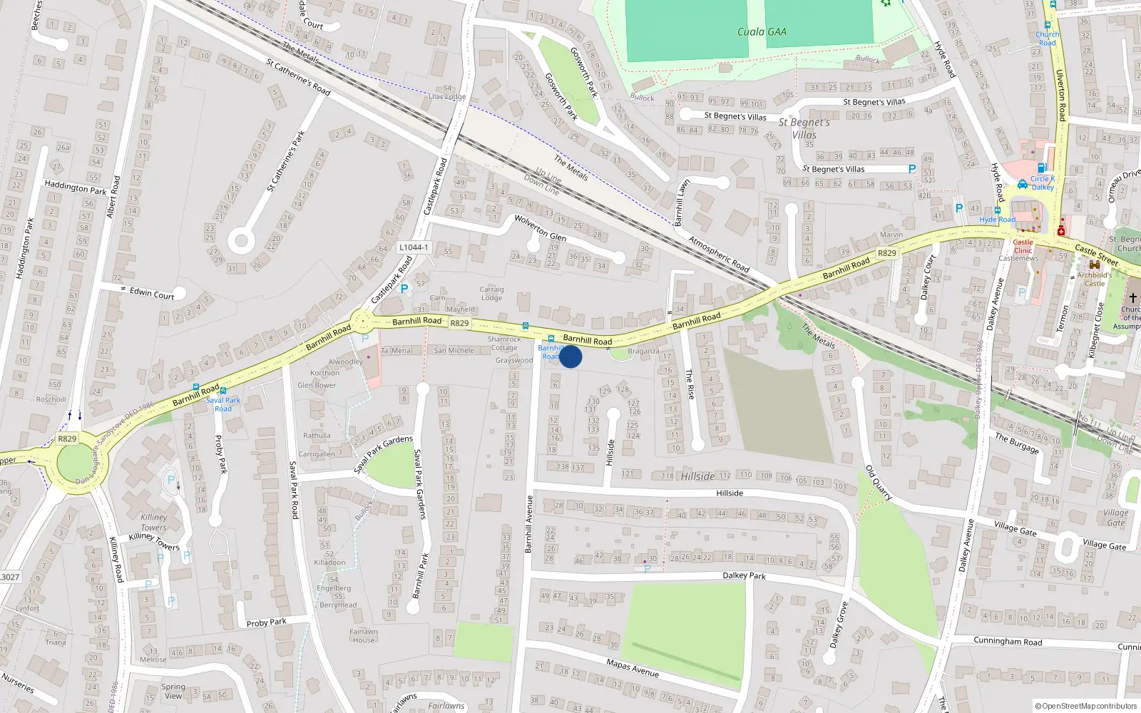 Overhead map showing the location of 18 Barnhill Road, Dalkey