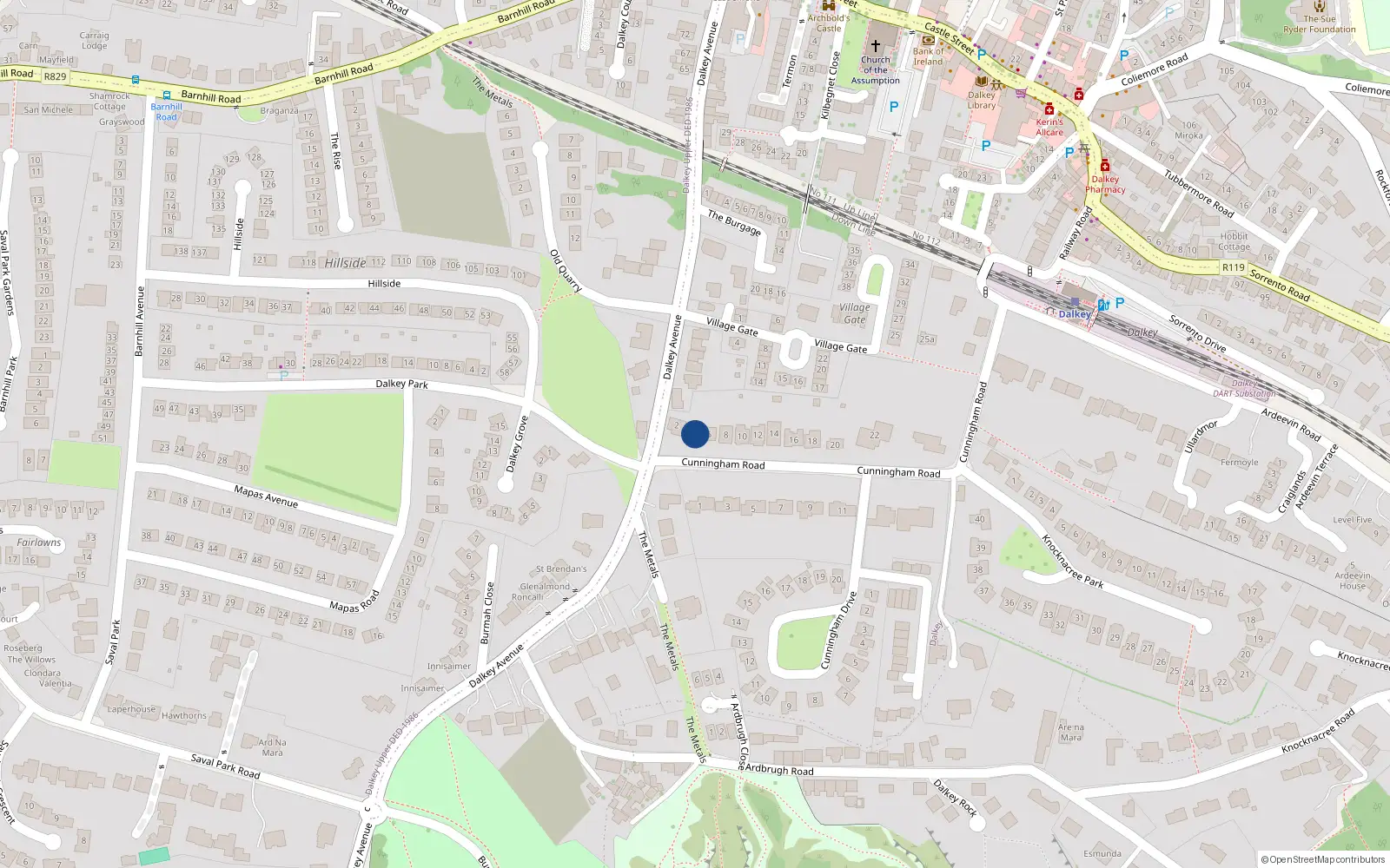 Overhead map showing the location of 4 Cunningham Road, Dalkey
