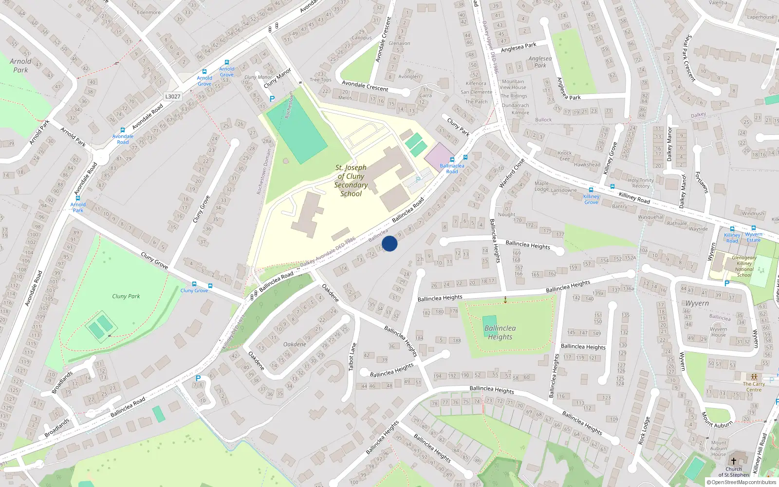 Overhead map showing the location of Ballinclea, Dublin, Co. Dublin