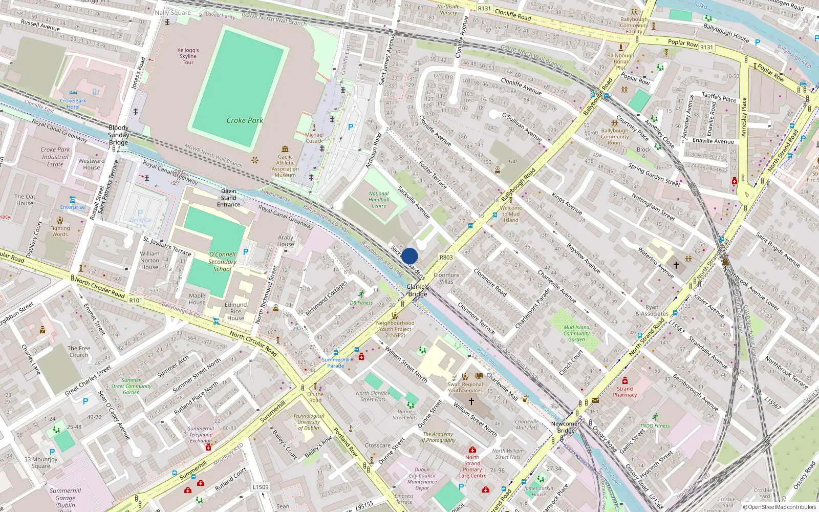 Overhead map showing the location of Ground Floor Apartment, 3 Sackville Gardens, Ballybough