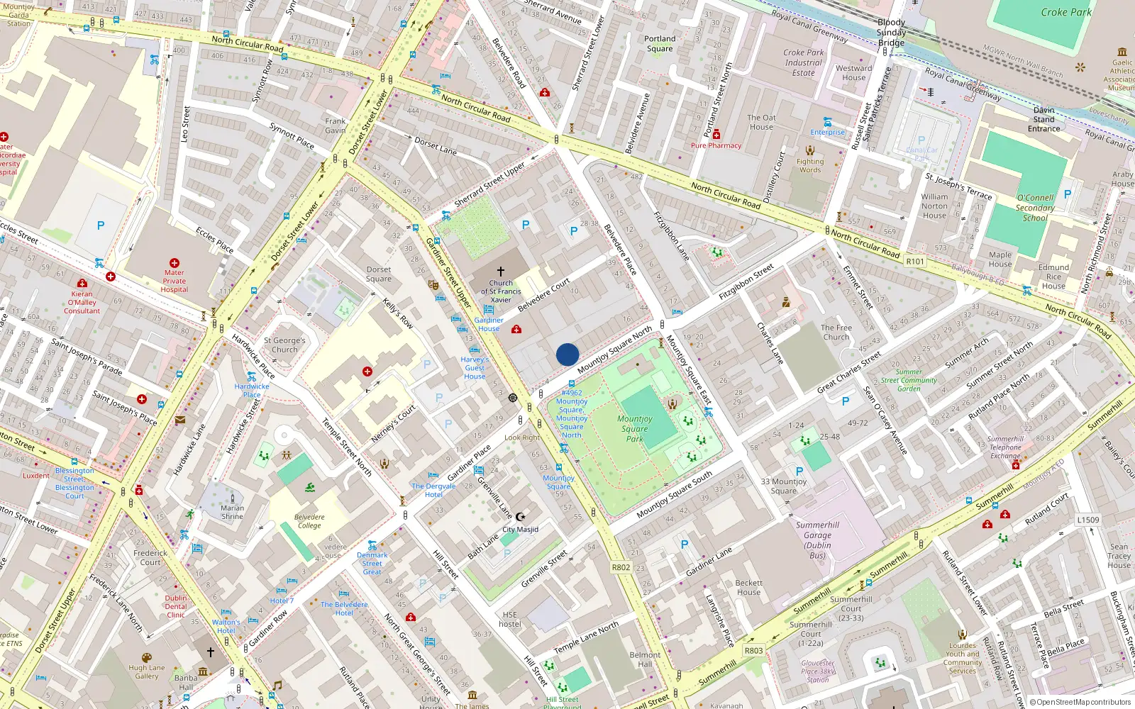 Overhead map showing the location of Mountjoy, Dublin 1, Co. Dublin