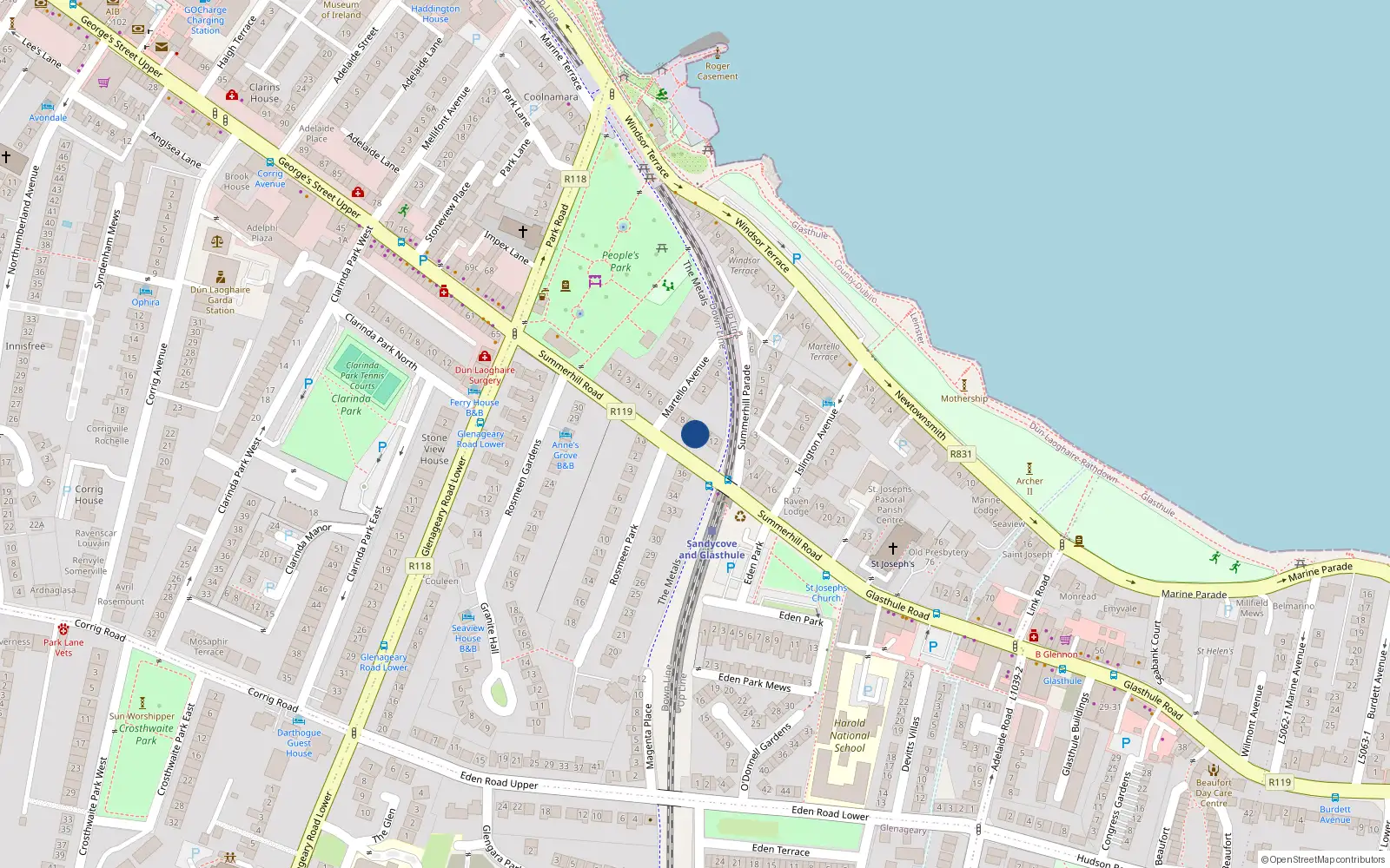 Overhead map showing the location of Ground Floor Flat, 10 Summerhill Road, Dun Laoghaire