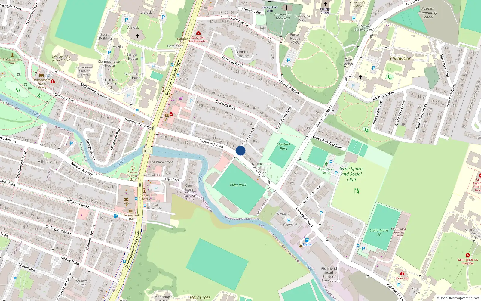 Overhead map showing the location of Ground Floor Flat, 57 Richmond Road, Dublin 3