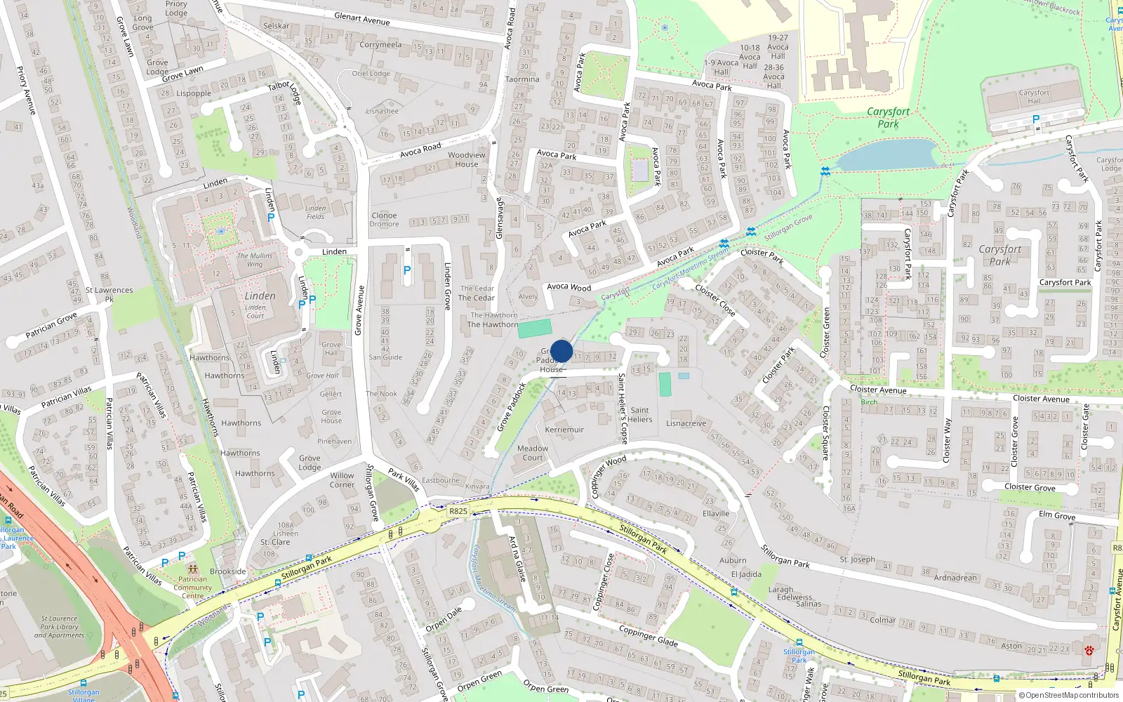 Overhead map showing the location of Stillorgan Grove, Dublin, Co. Dublin