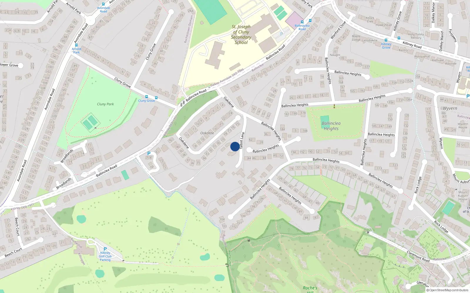 Overhead map showing the location of Ballinclea, Dublin, Co. Dublin