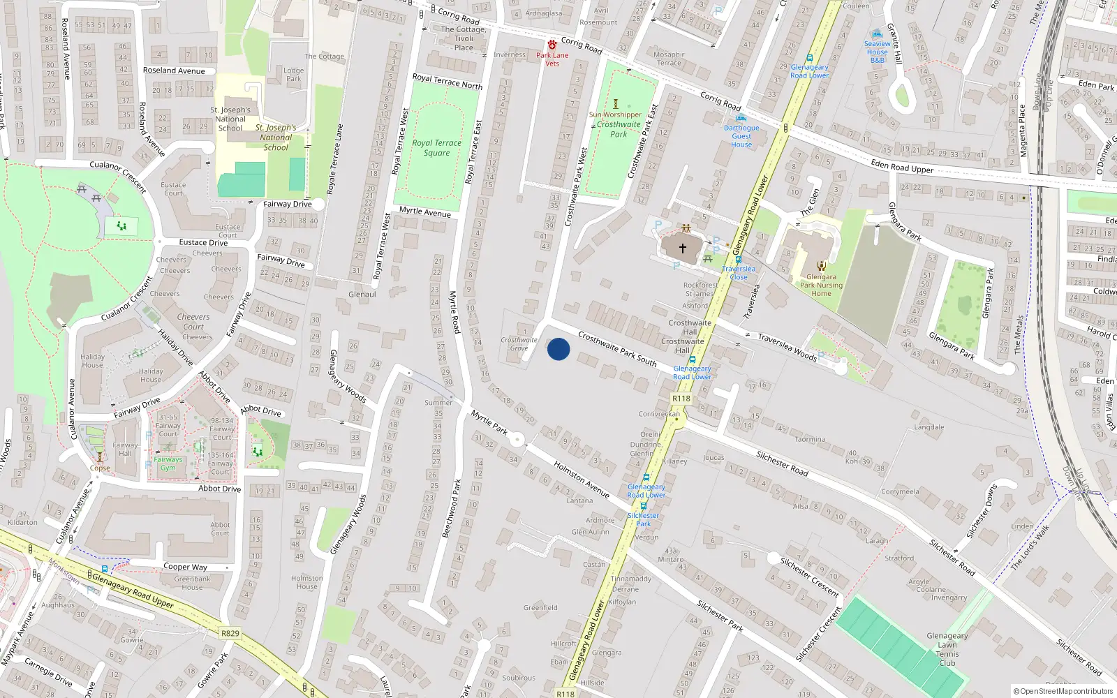 Overhead map showing the location of Monkstown, Dublin, Co. Dublin