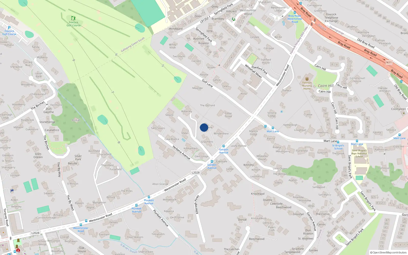 Overhead map showing the location of Westminster Road, Dublin 18