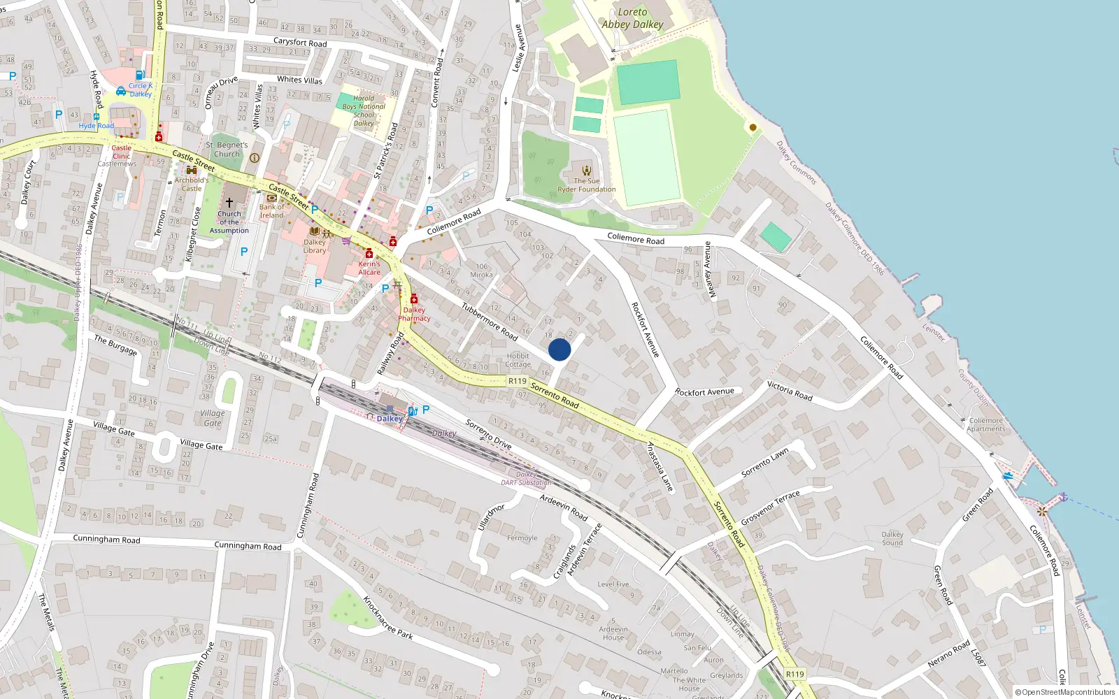 Overhead map showing the location of Dalkey Commons, Dublin, Co. Dublin