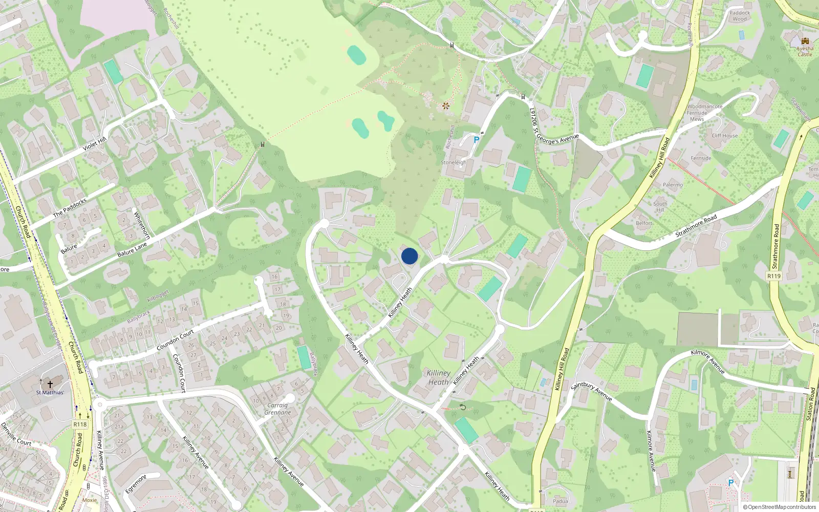 Overhead map showing the location of 18 Killiney Heath, Killiney