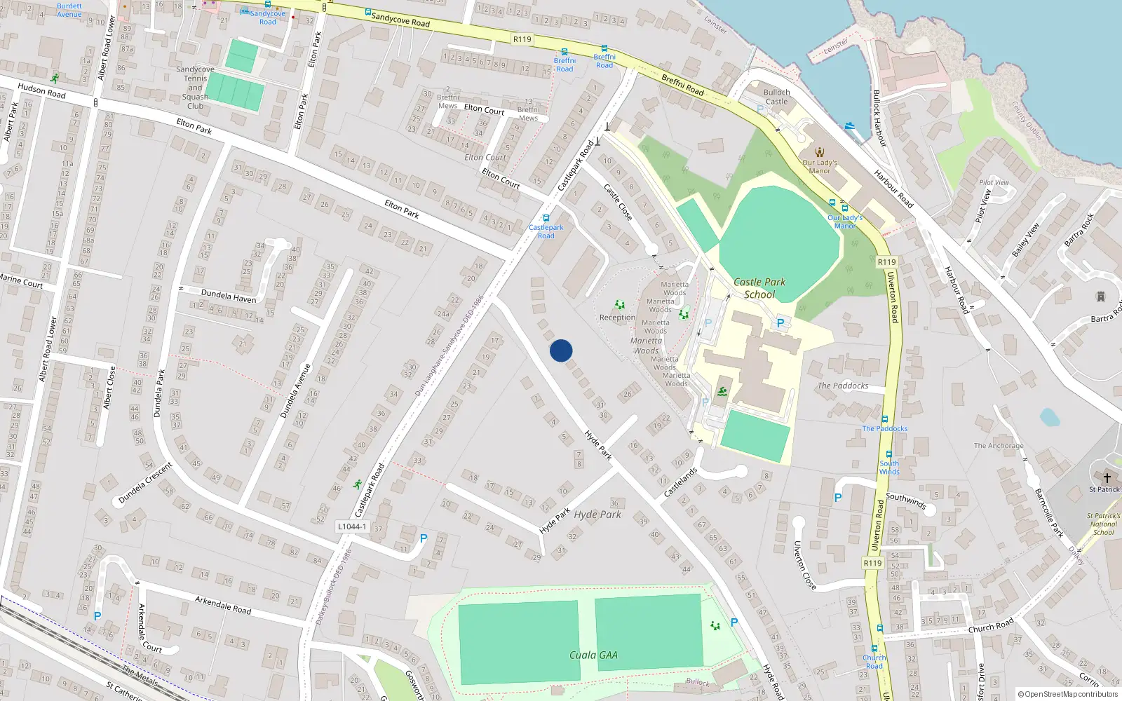 Overhead map showing the location of Hyde Road, Dalkey