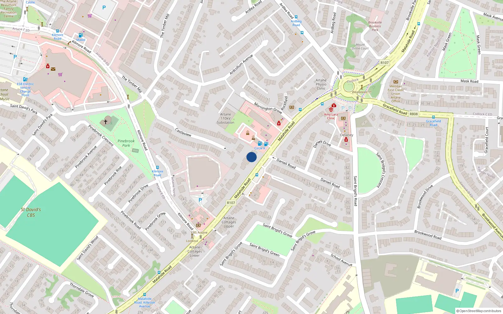 Overhead map showing the location of Beaumont, Dublin, Co. Dublin