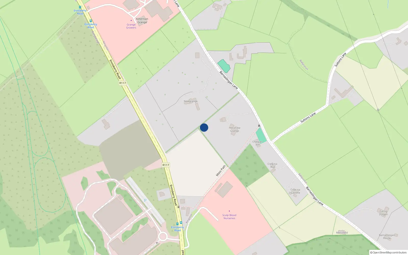 Overhead map showing the location of Hill of the Grange, Ballyslingan Lane, Kilternan