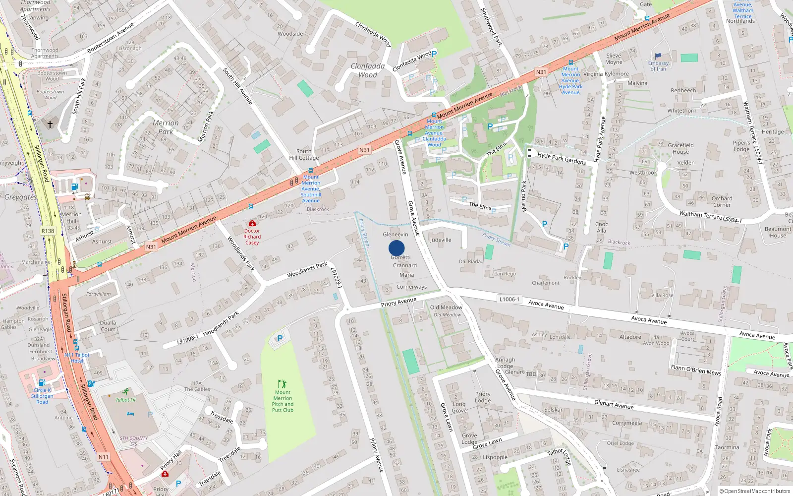 Overhead map showing the location of Woodland, Dublin, Co. Dublin