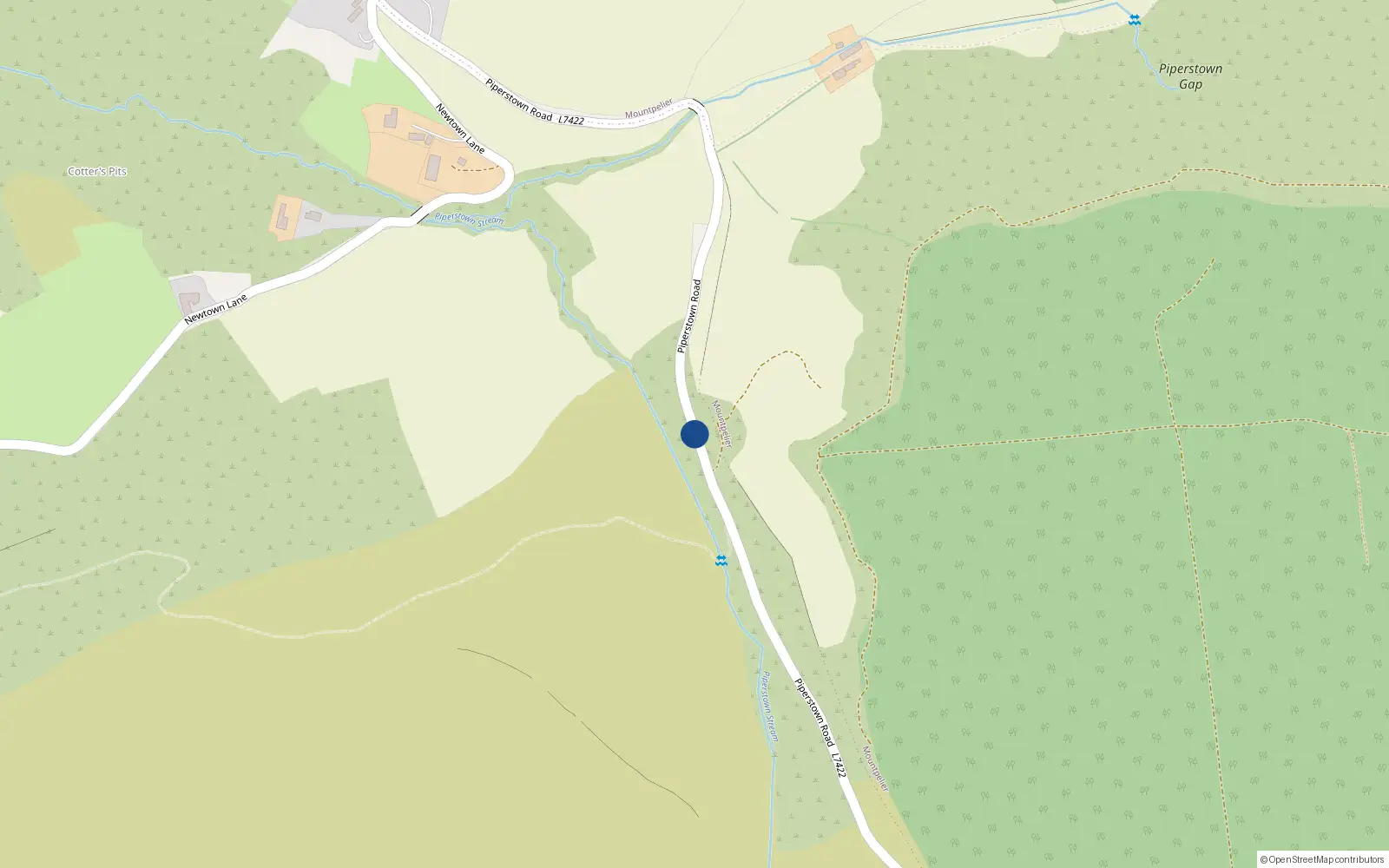 Overhead map showing the location of Piperstown Road