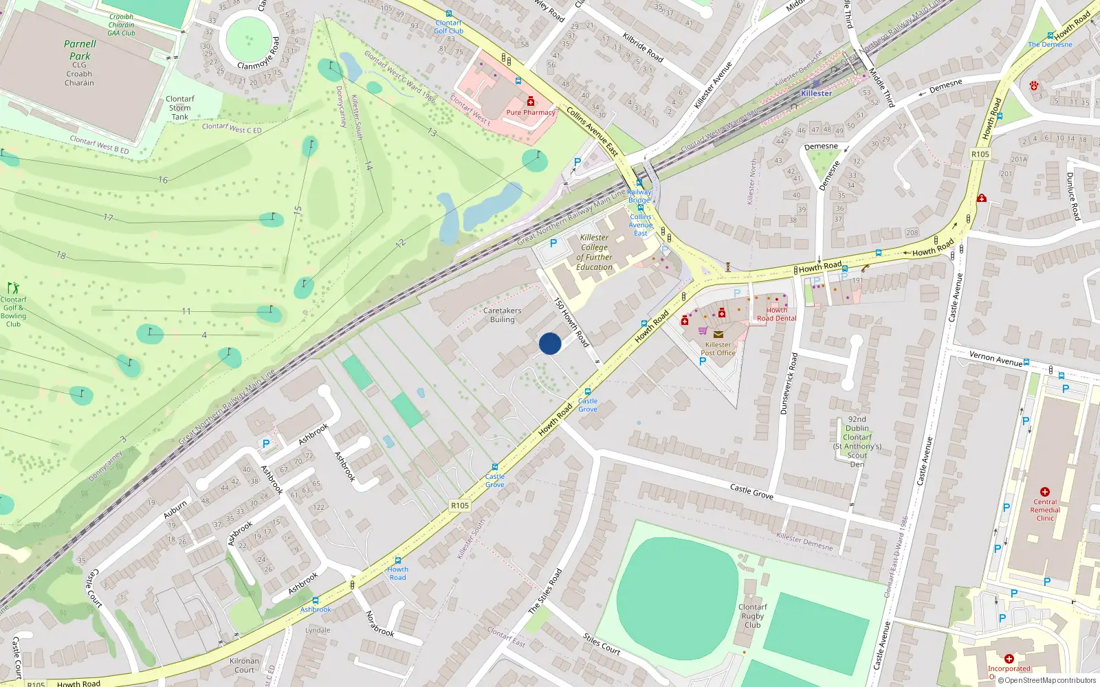 Overhead map showing the location of House 1, 150 Howth Road, Clontarf