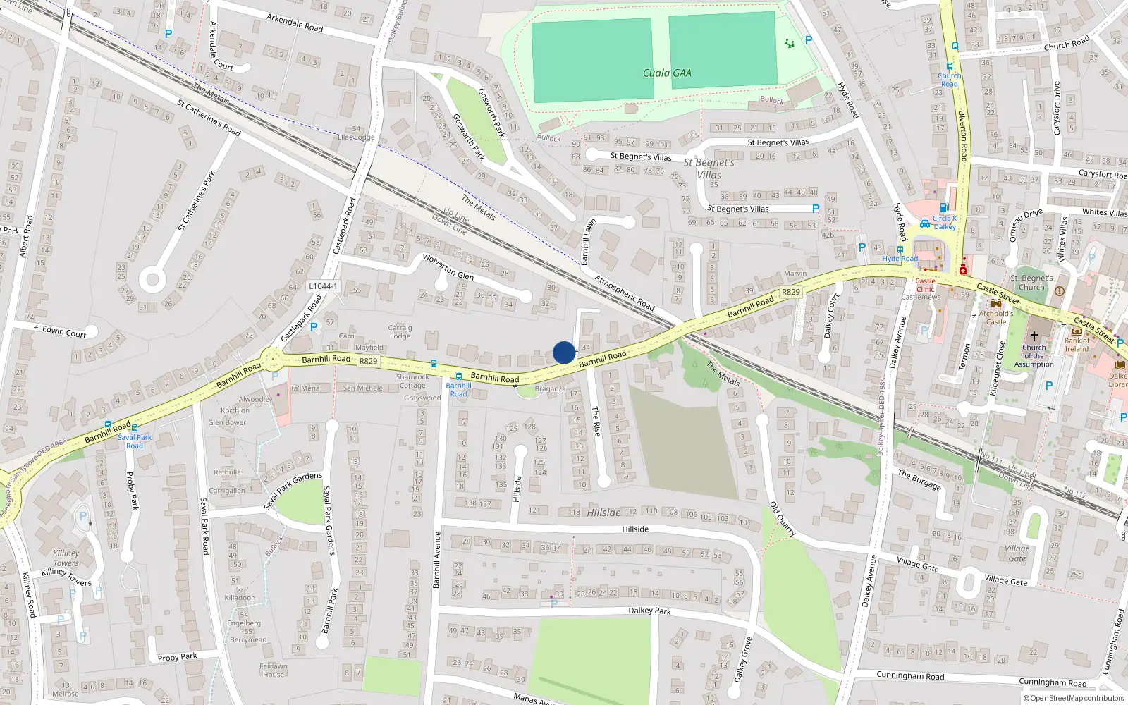 Overhead map showing the location of House 1 - Killea, Barnhill Road, Dalkey