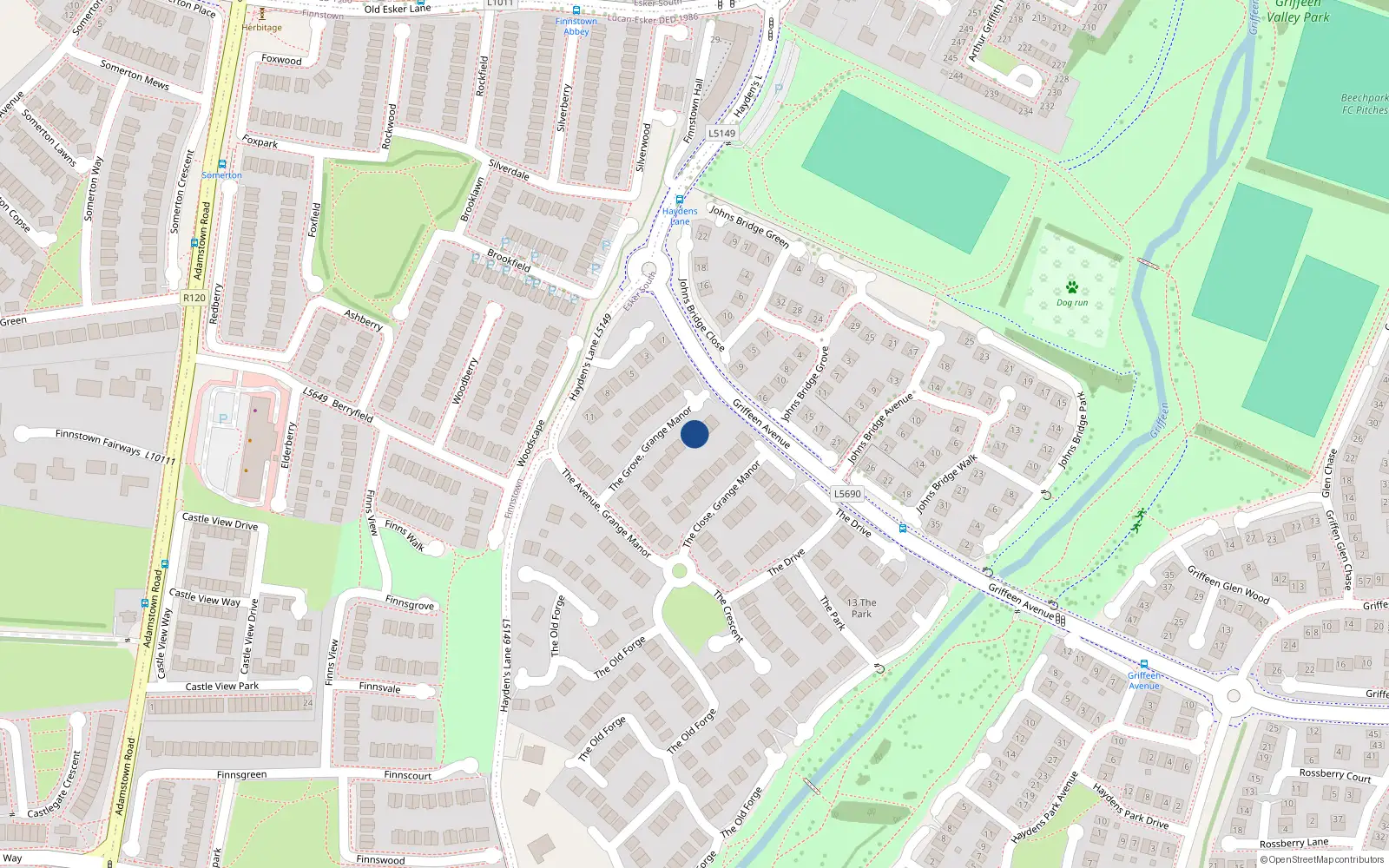 Overhead map showing the location of 15 The Grove, Lucan