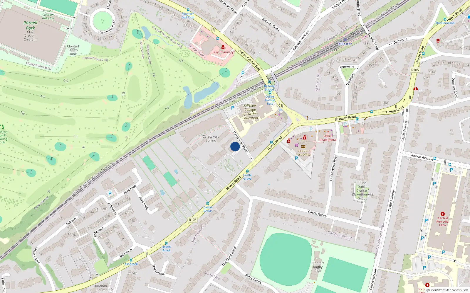 Overhead map showing the location of House 3, 150 Howth Road, Clontarf Dublin 3