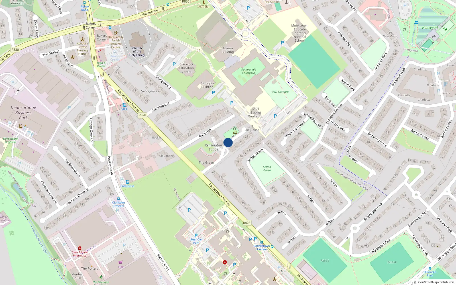 Overhead map showing the location of 2 Kensington Manor, Dun Laoghaire