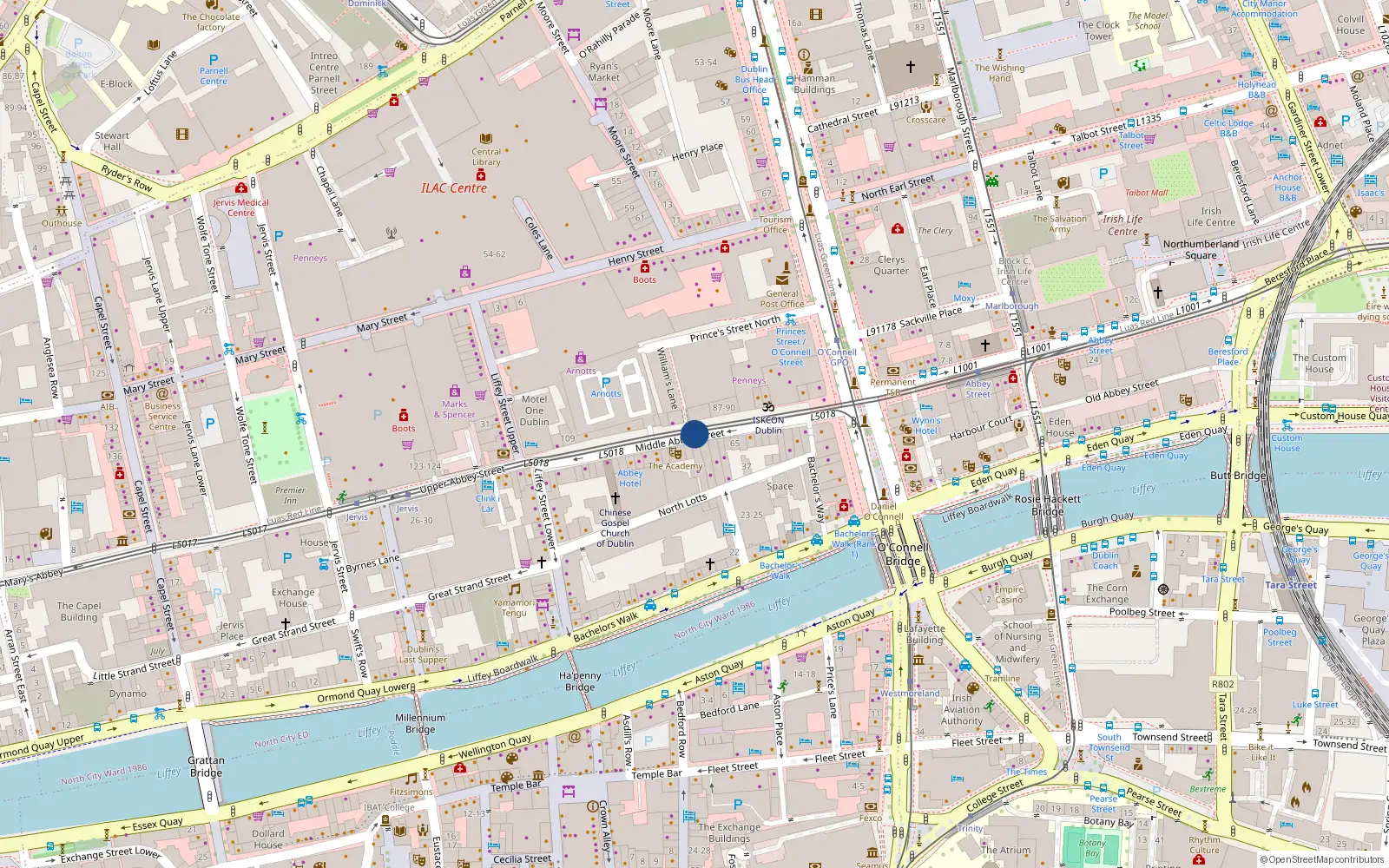 Overhead map showing the location of I Abbey Court, Lr Abbey Street, Dublin 1