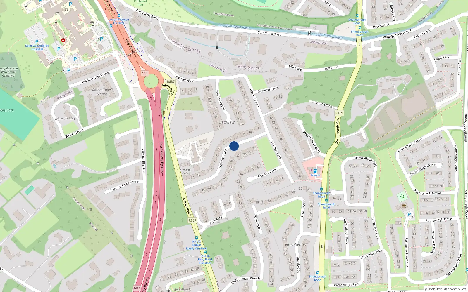 Overhead map showing the location of Seaview Park, Dublin