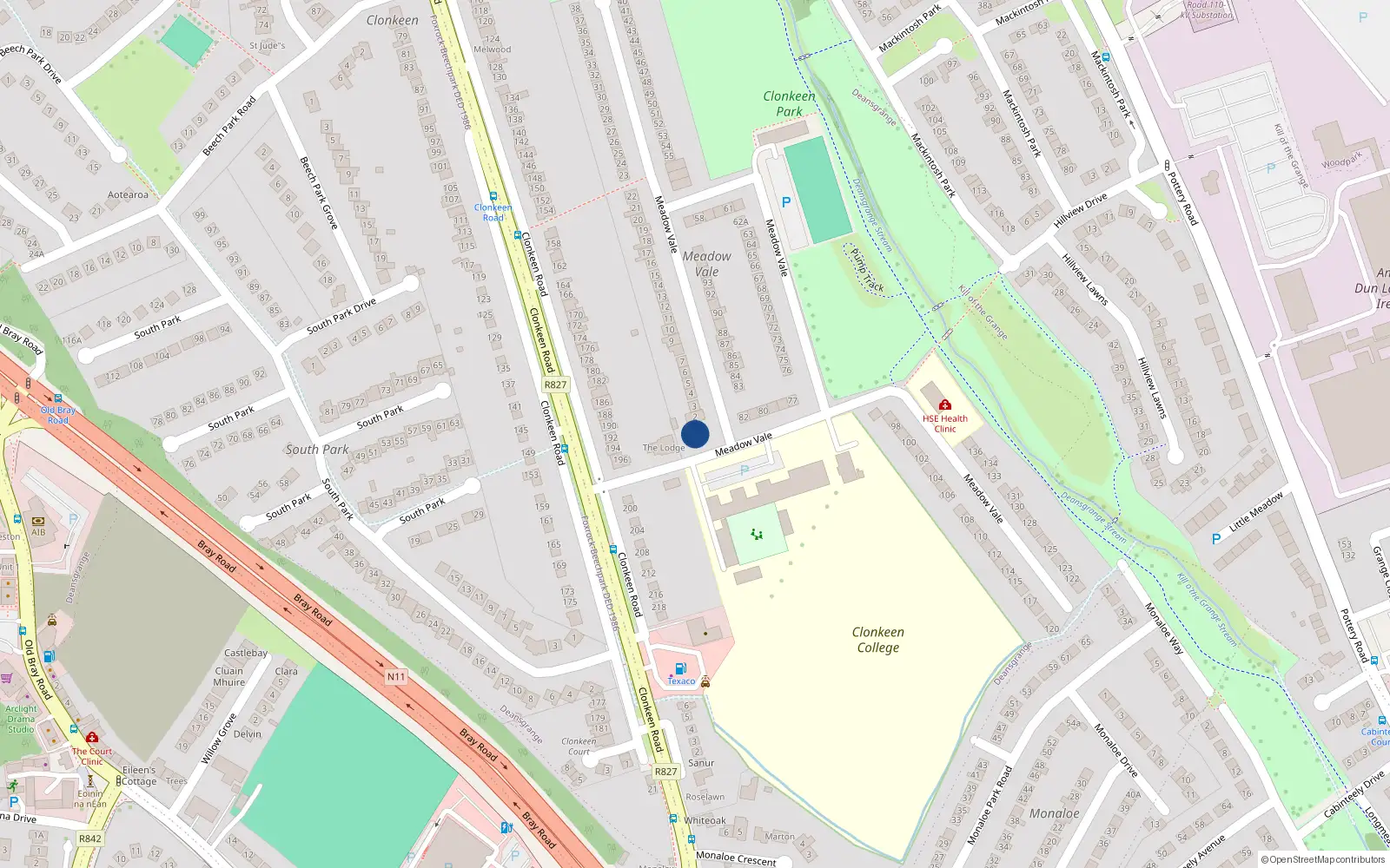 Overhead map showing the location of Deansgrange, Dublin, Co. Dublin