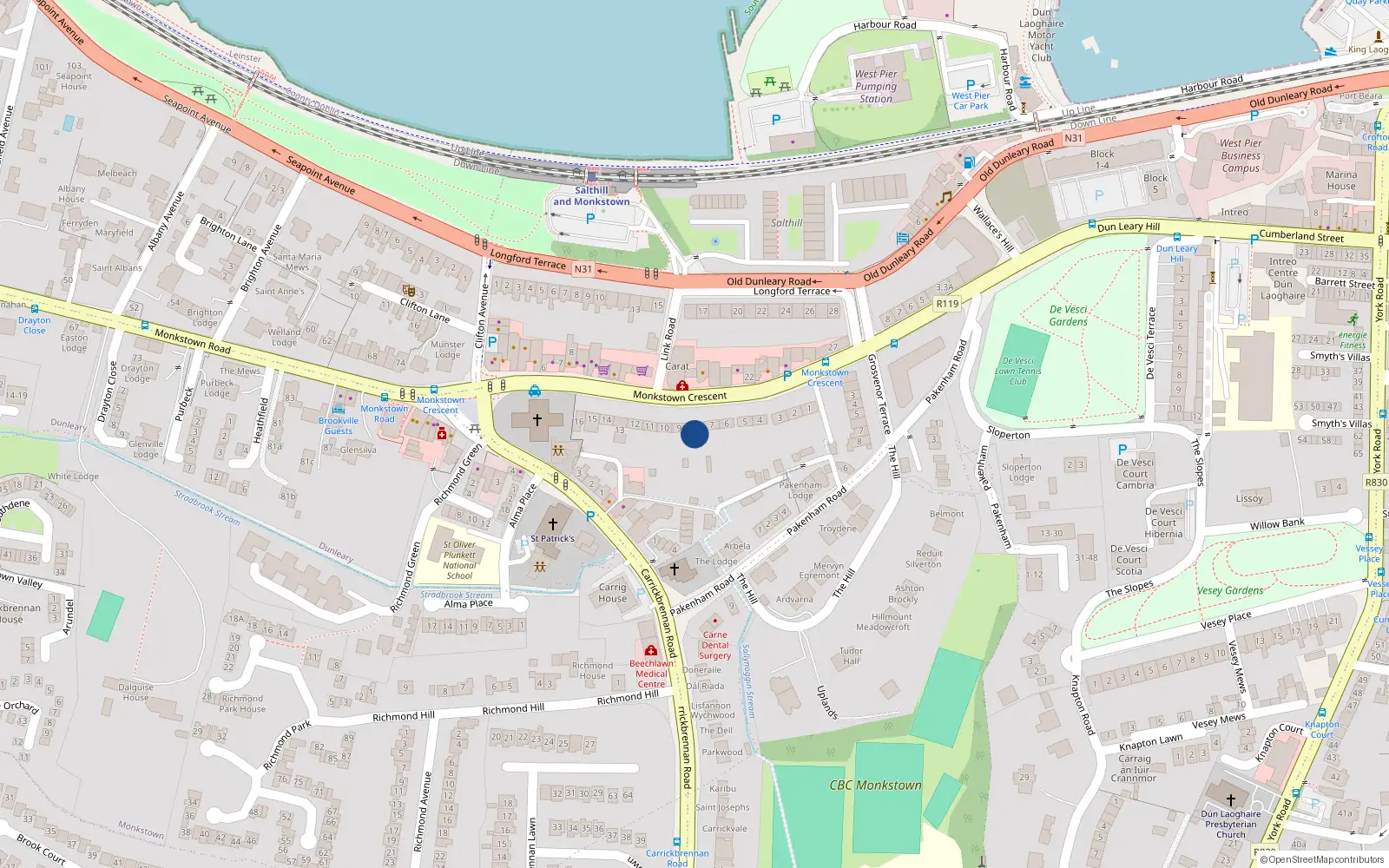 Overhead map showing the location of 8 Monkstown Crescent, Monkstown