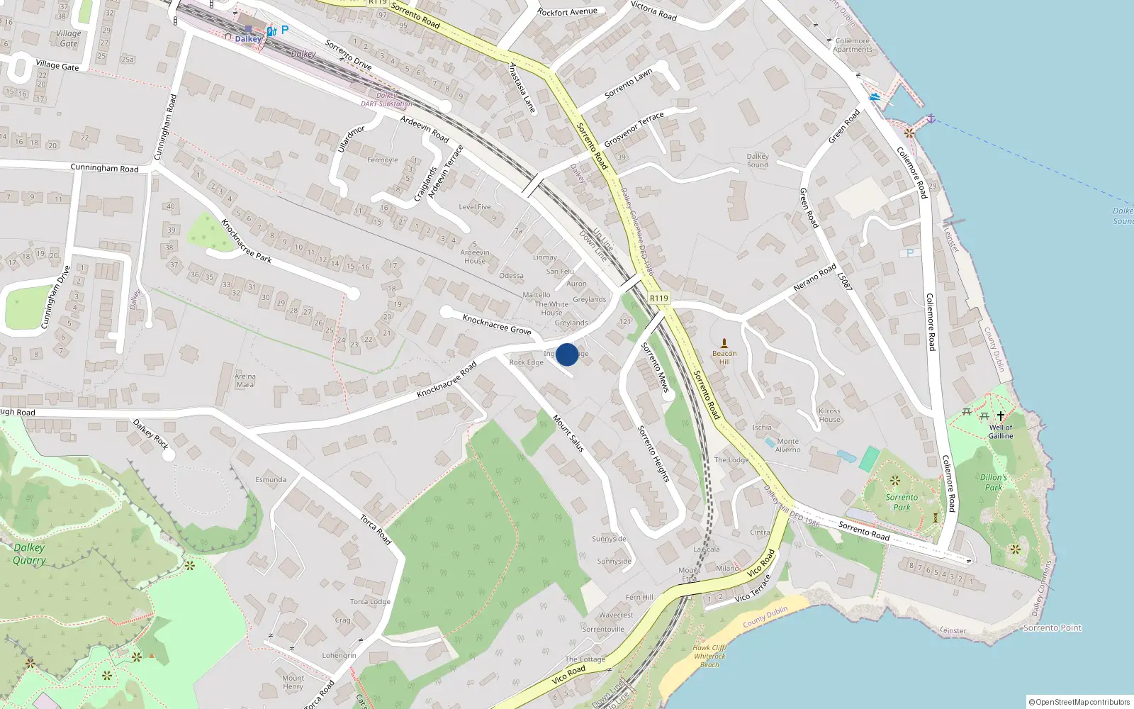Overhead map showing the location of Dalkey Commons, Dublin, Co. Dublin