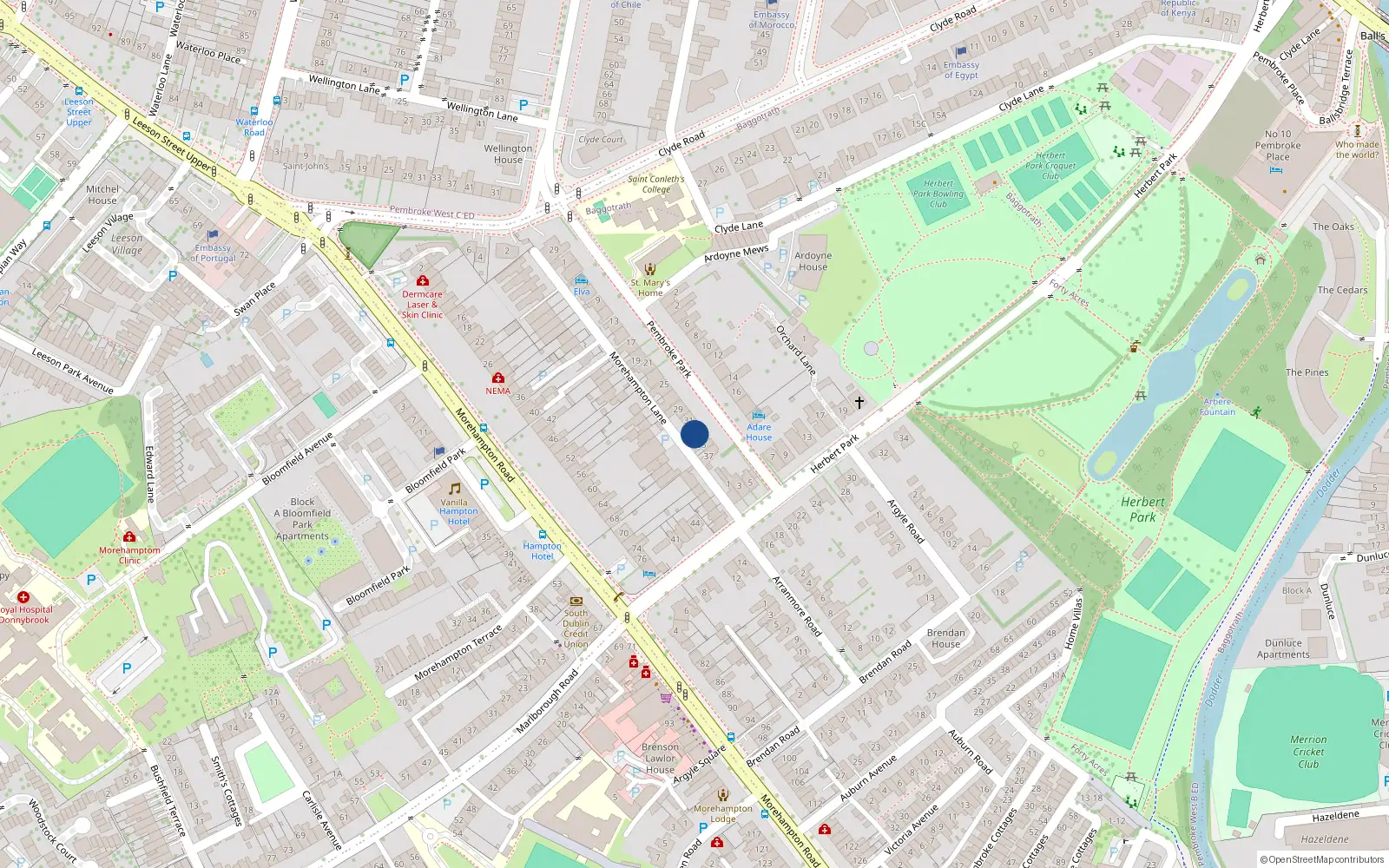 Overhead map showing the location of 33 Pembroke Park, Ballsbridge