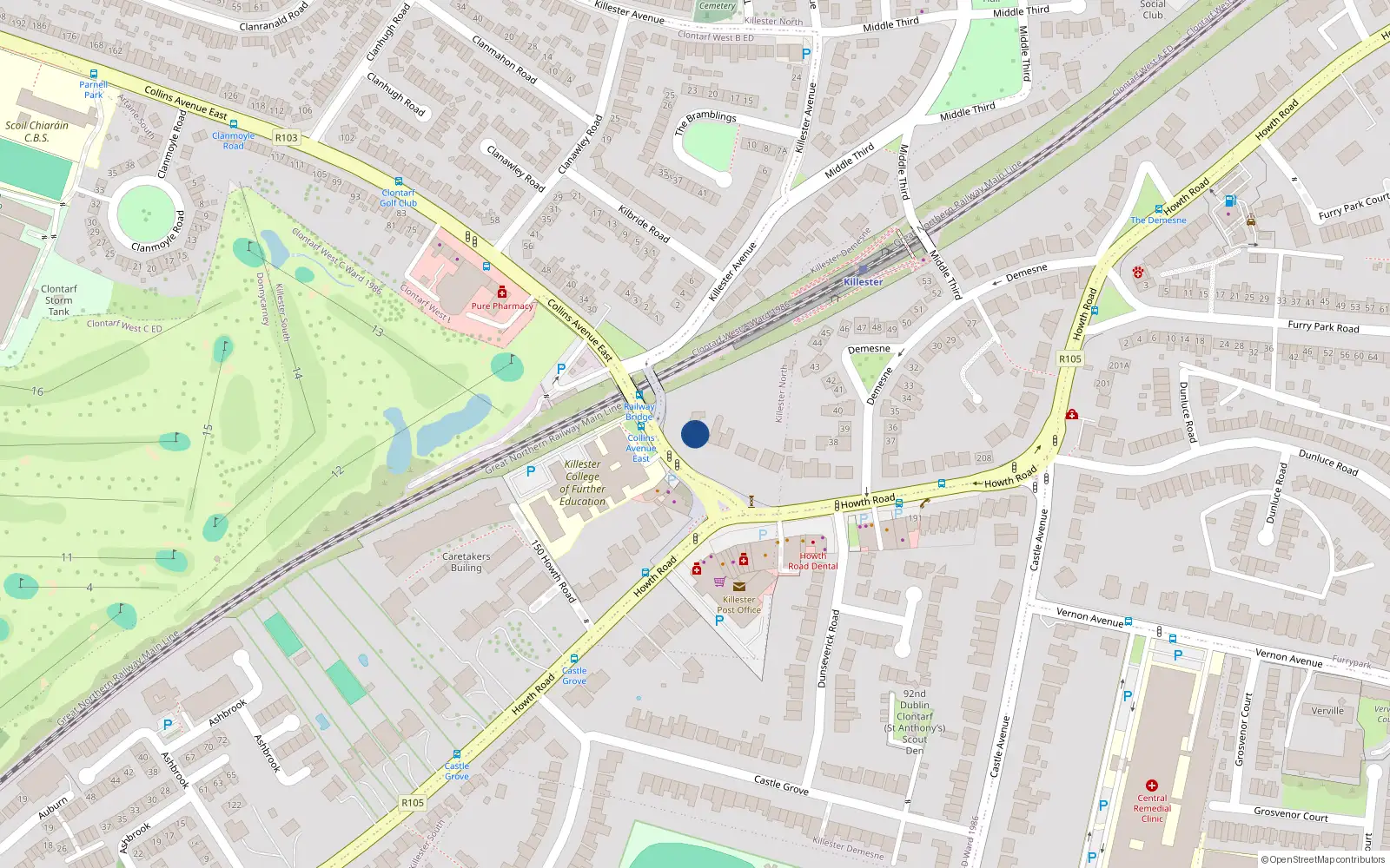 Overhead map showing the location of 174 Howth Road, Dublin 3