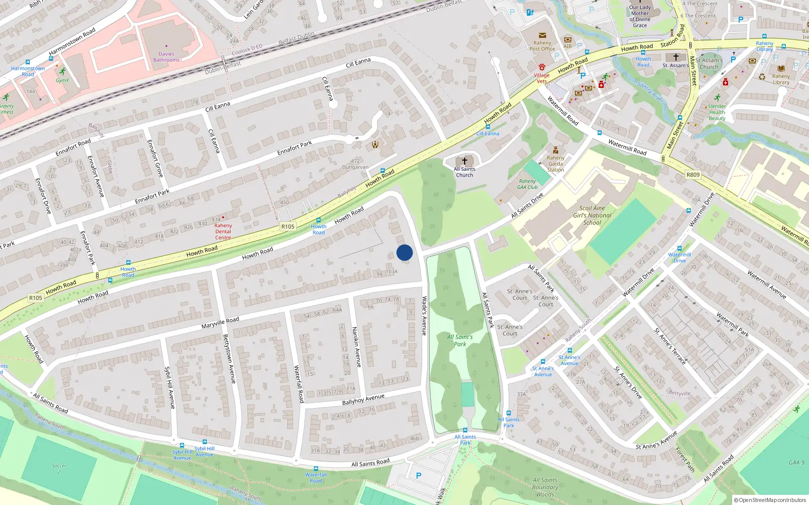 Overhead map showing the location of 5 Wade's Avenue, Dublin 5