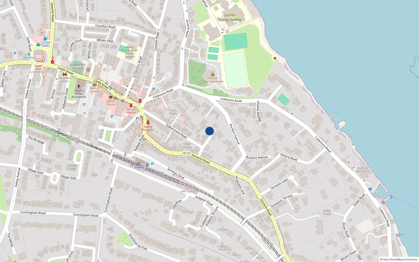 Overhead map showing the location of Dalkey Commons, Dublin, Co. Dublin